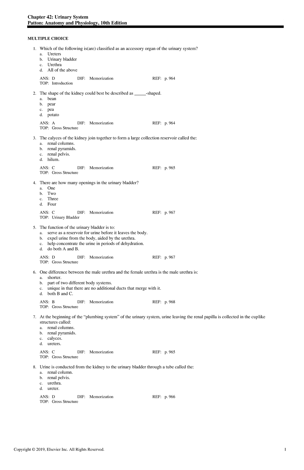 Exam Review: Chapter 42 - Urinary System (Anatomy & Physiology) - Studocu