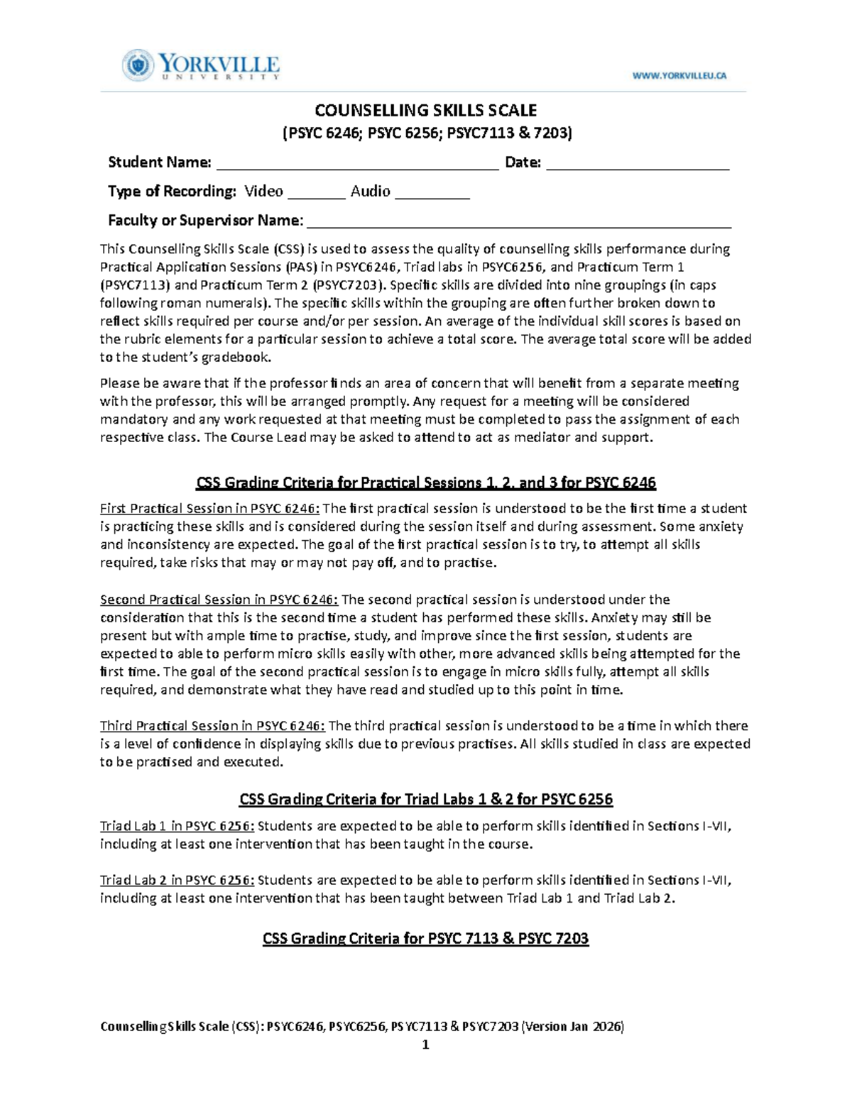 Counselling Skills Scale (CSS) Assessment for PSYC7113 & PSYC7203 - Studocu