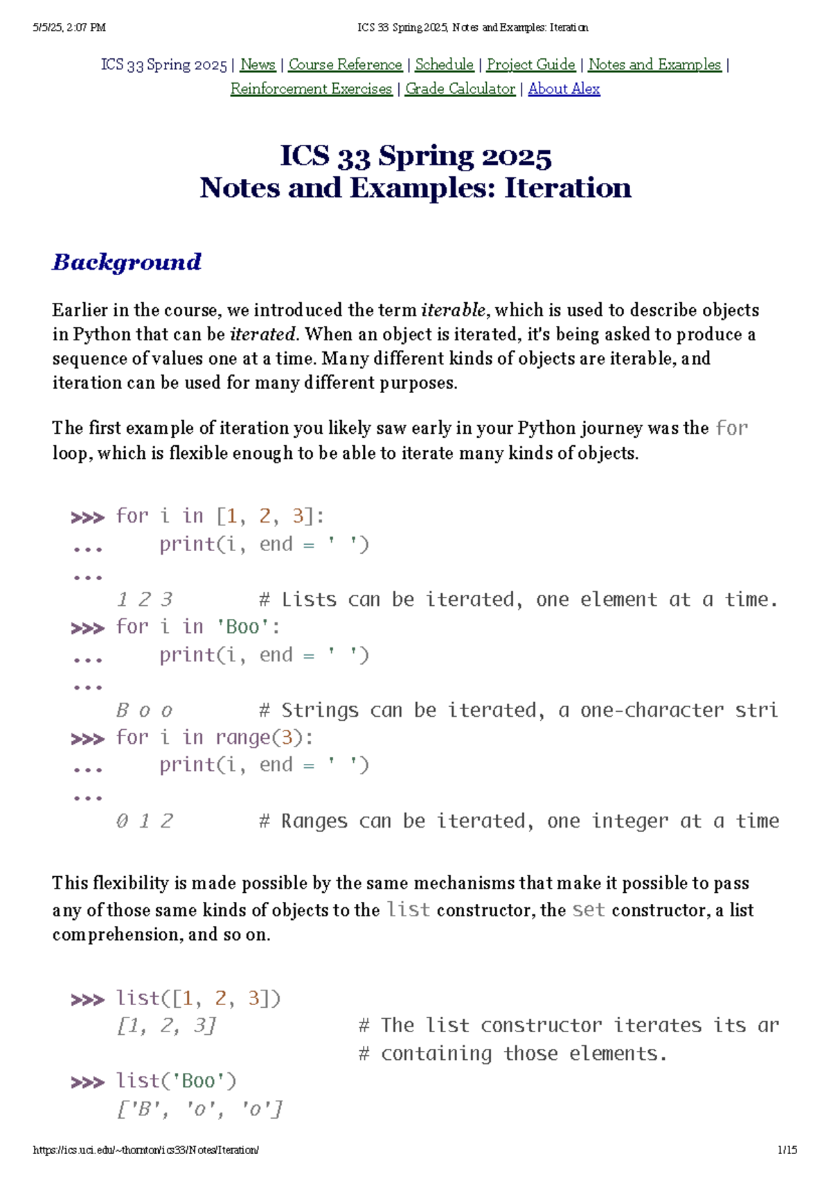 ICS 33 Spring 2025: Iteration in Python - Notes & Examples - Studocu