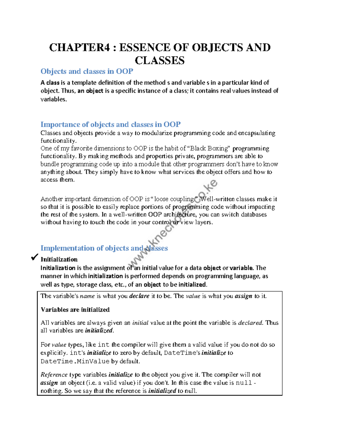 CHAPTER 4: ESSENCE OF OBJECTS AND CLASSES - OOP Notes - Studocu