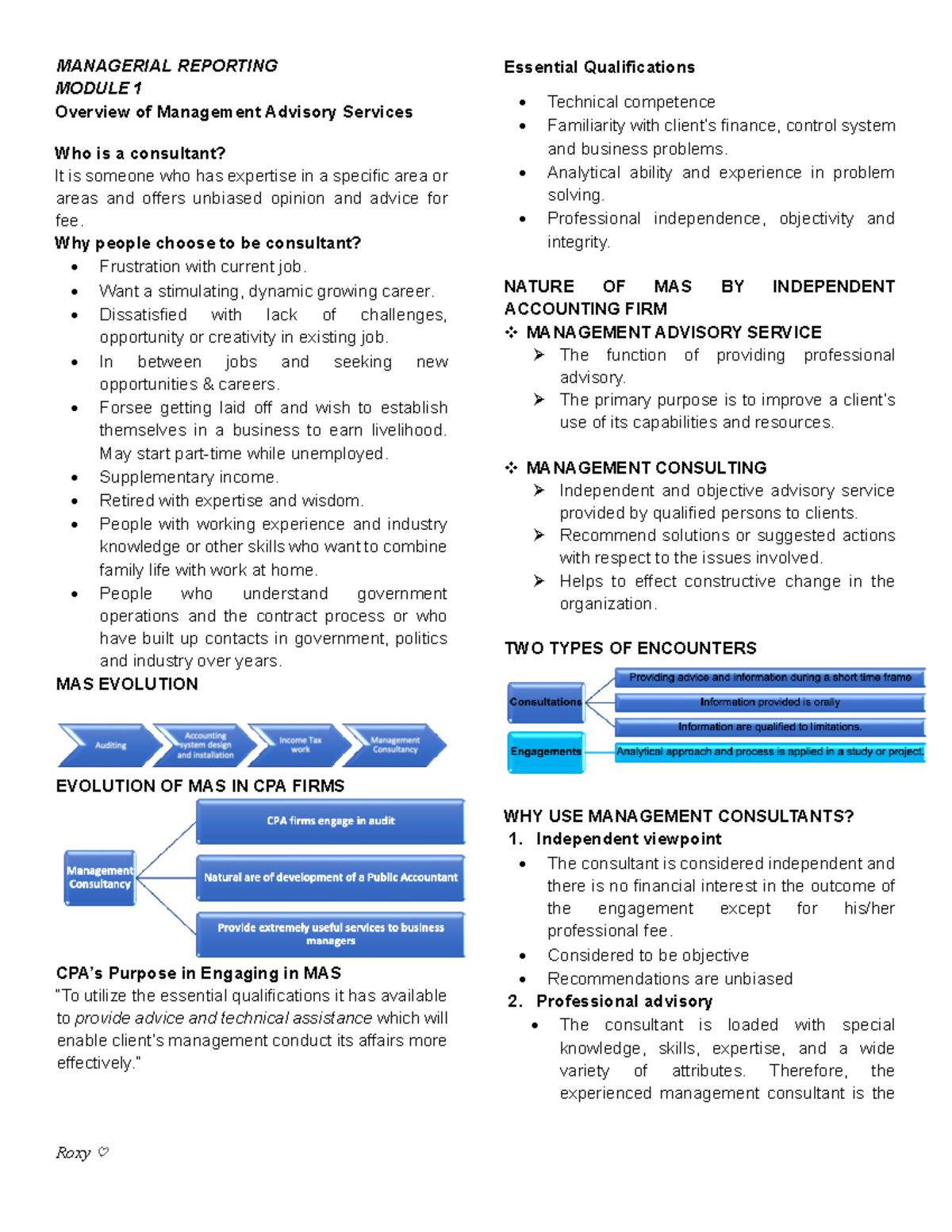 Prelim - Manrep - Notes on Management Advisory Services - Studocu