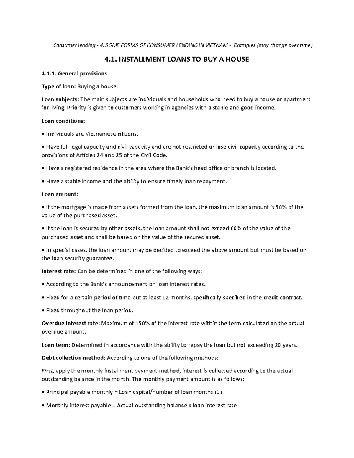 Chapter 4.1 - Installment Loans for Buying a House - Consumer Lending