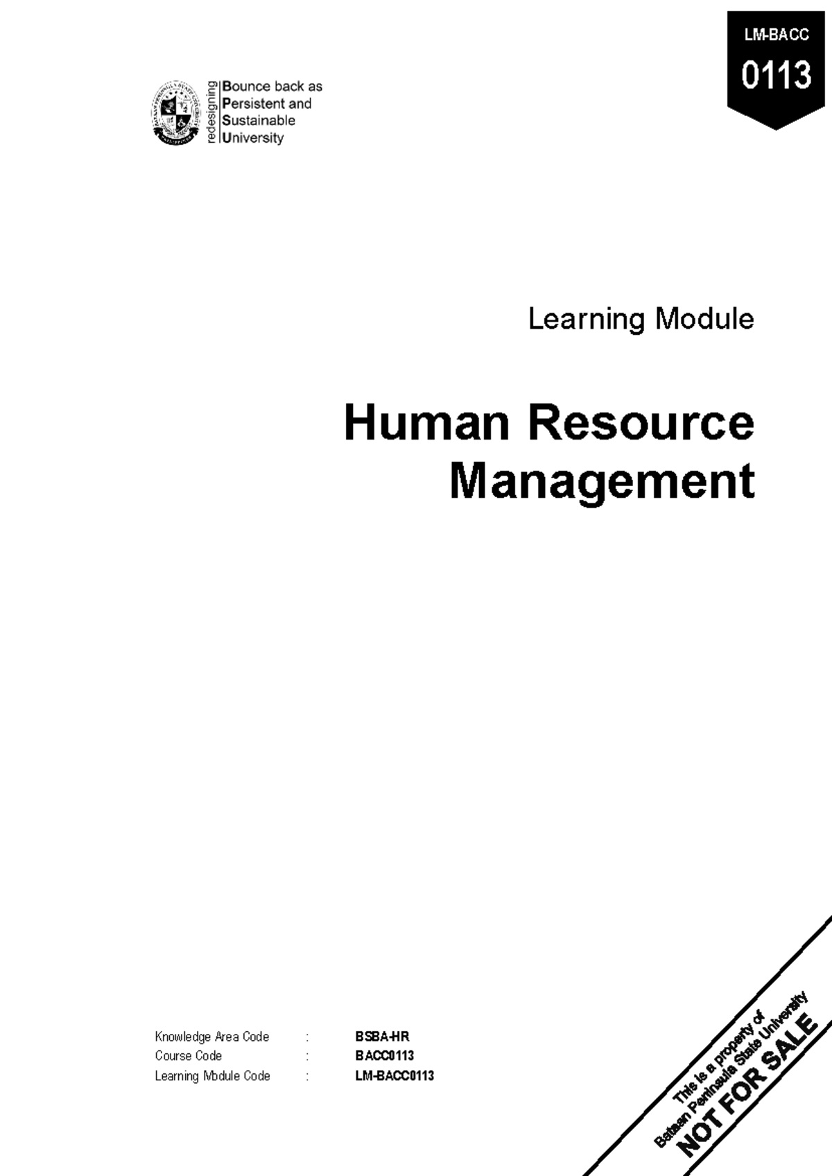 Human Resource Management Learning Module - BACC Course Code - Studocu