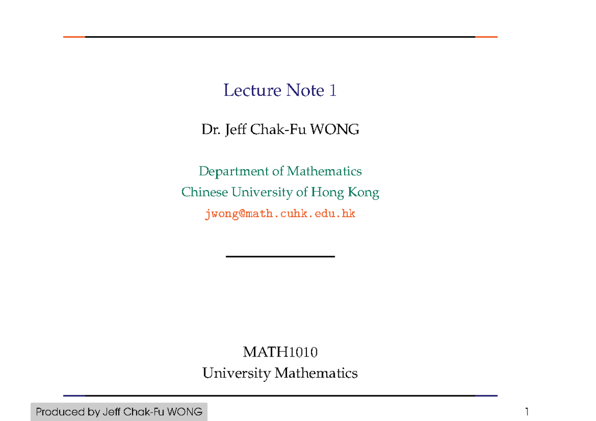 MATH 1010 Lecture Note 1: Understanding Sequences and Convergence - Studocu