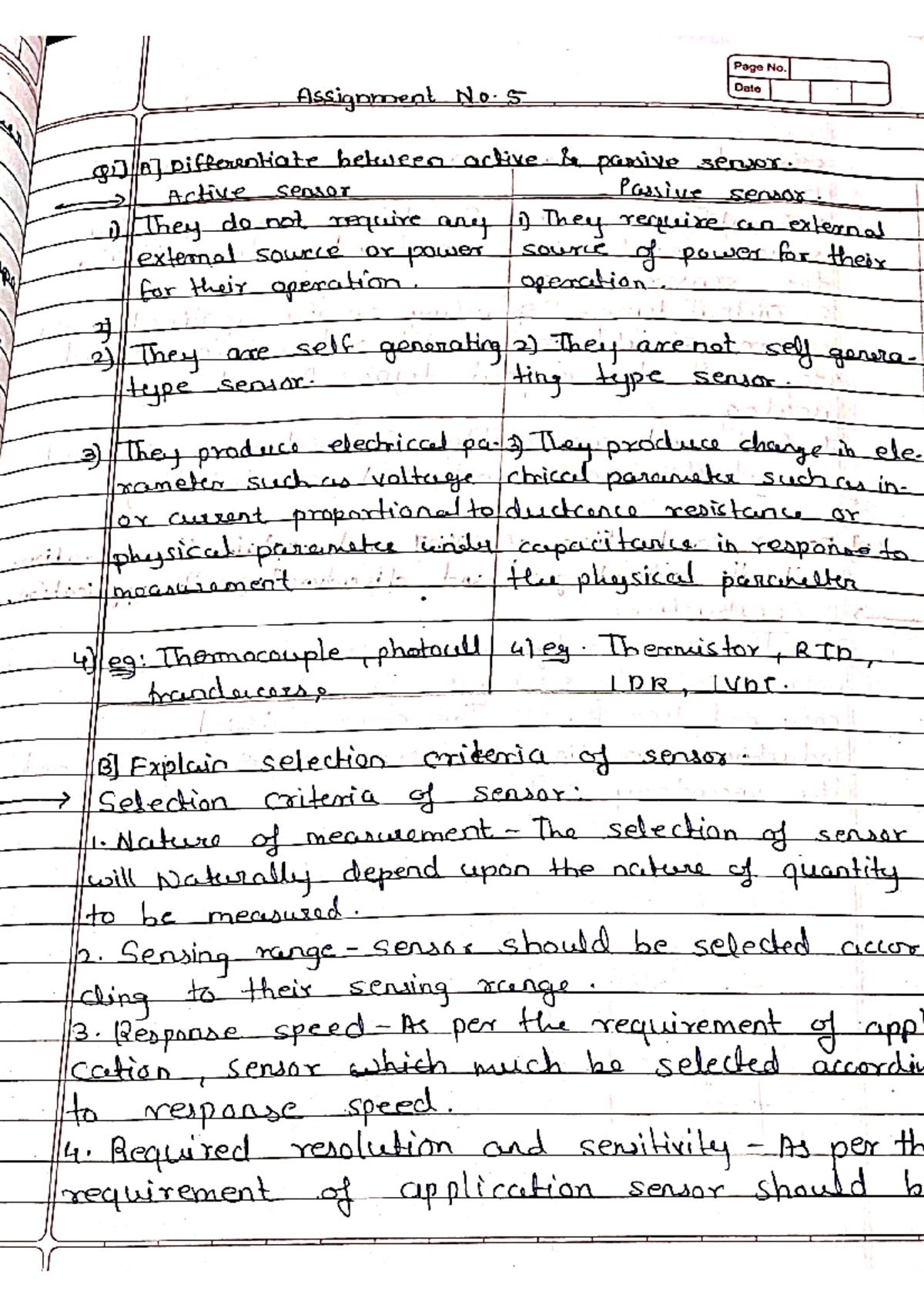 Bxe Assignment 5 - Sensor Types and Applications Notes for 5th Unit ...