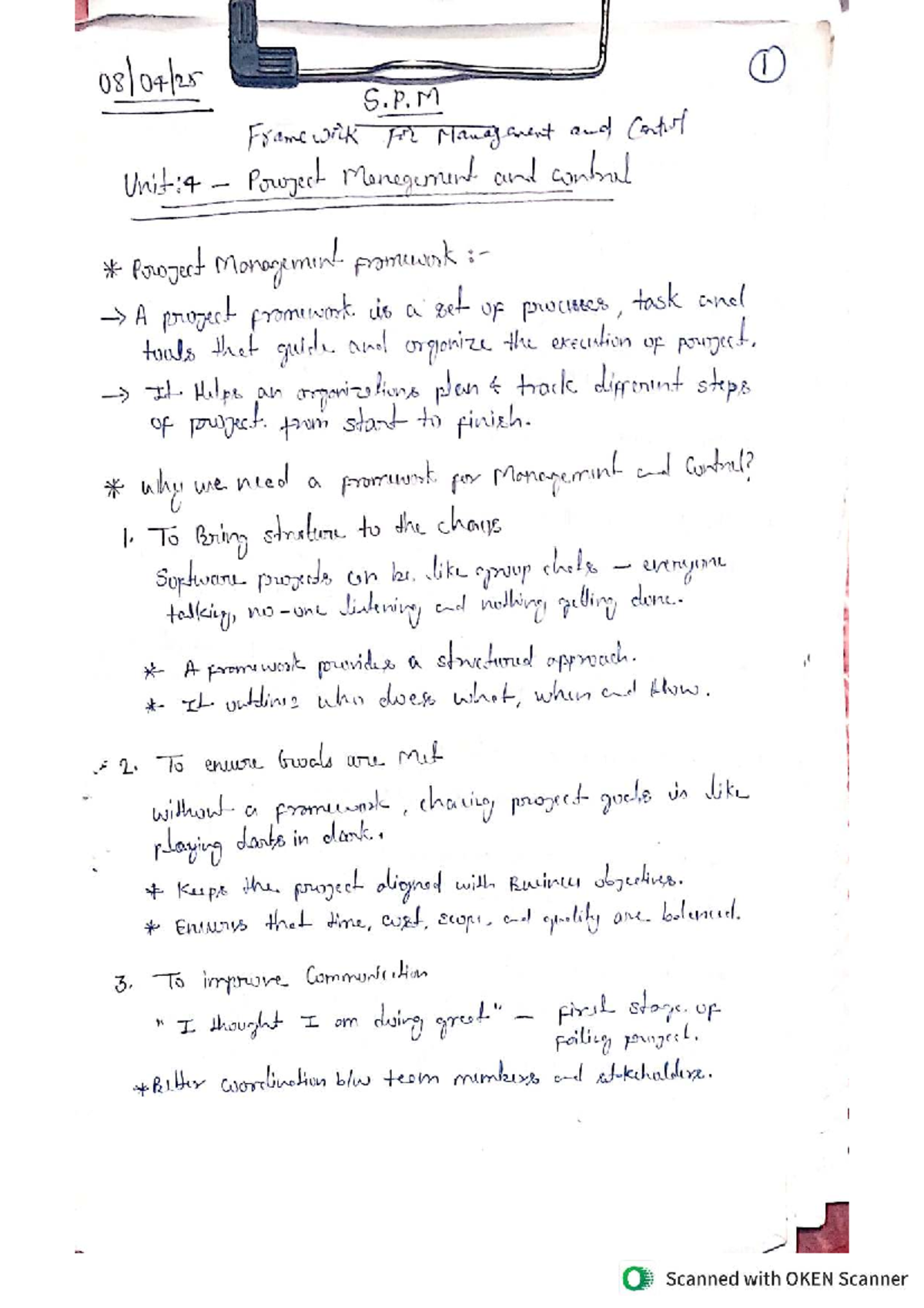 SPM Unit 4: Framework for Project Management & Control Overview - Studocu