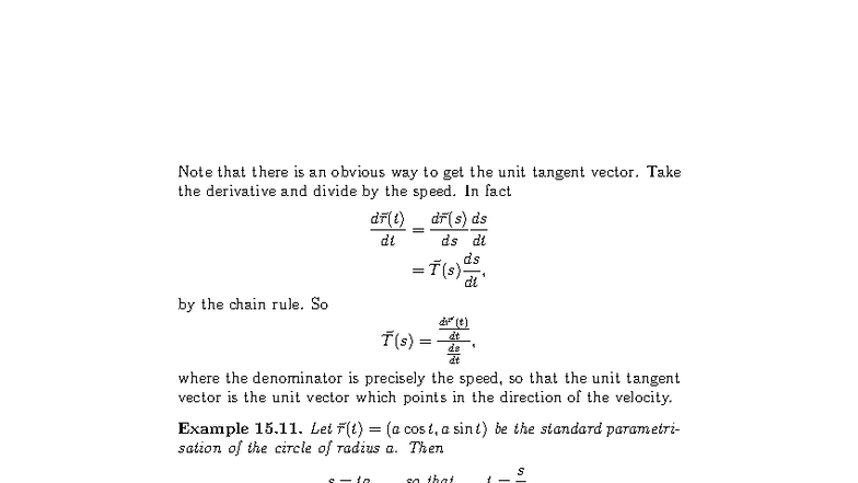 MIT 18.022F10 Lecture Notes: Unit Tangent and Normal Vectors - Studocu