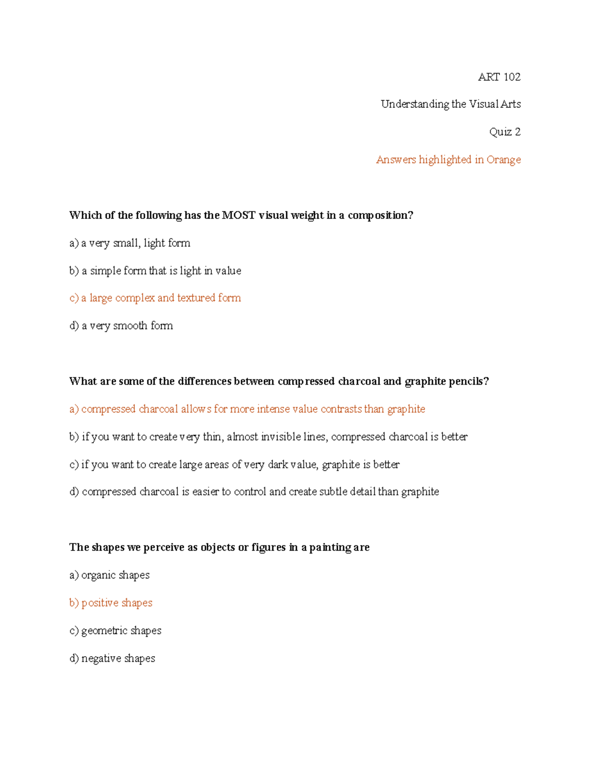 Quiz 2 - Visual Analysis for ART 102: Understanding Visual Arts - Studocu