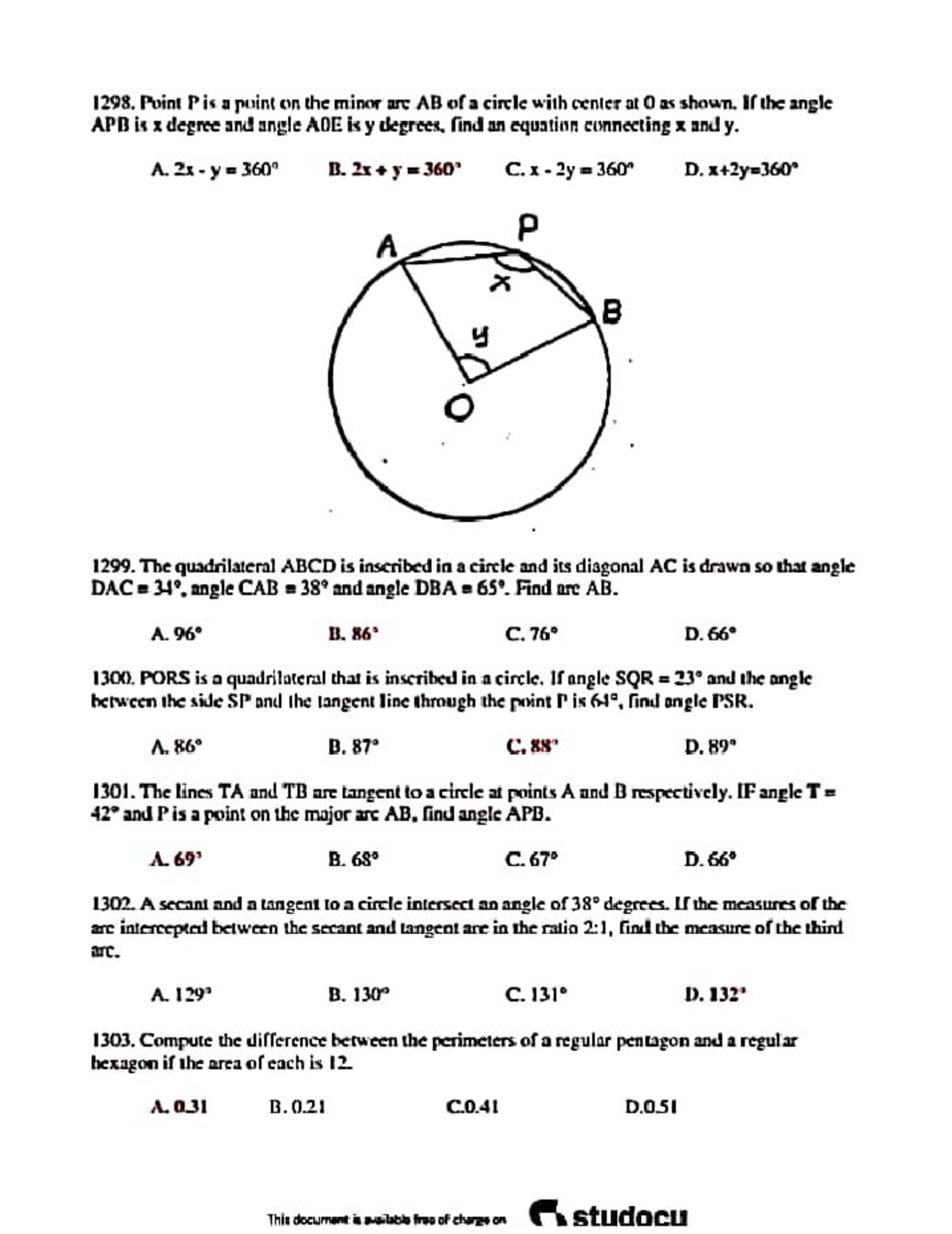 MATH854 113 - Circle Geometry Problems and Solutions - Studocu