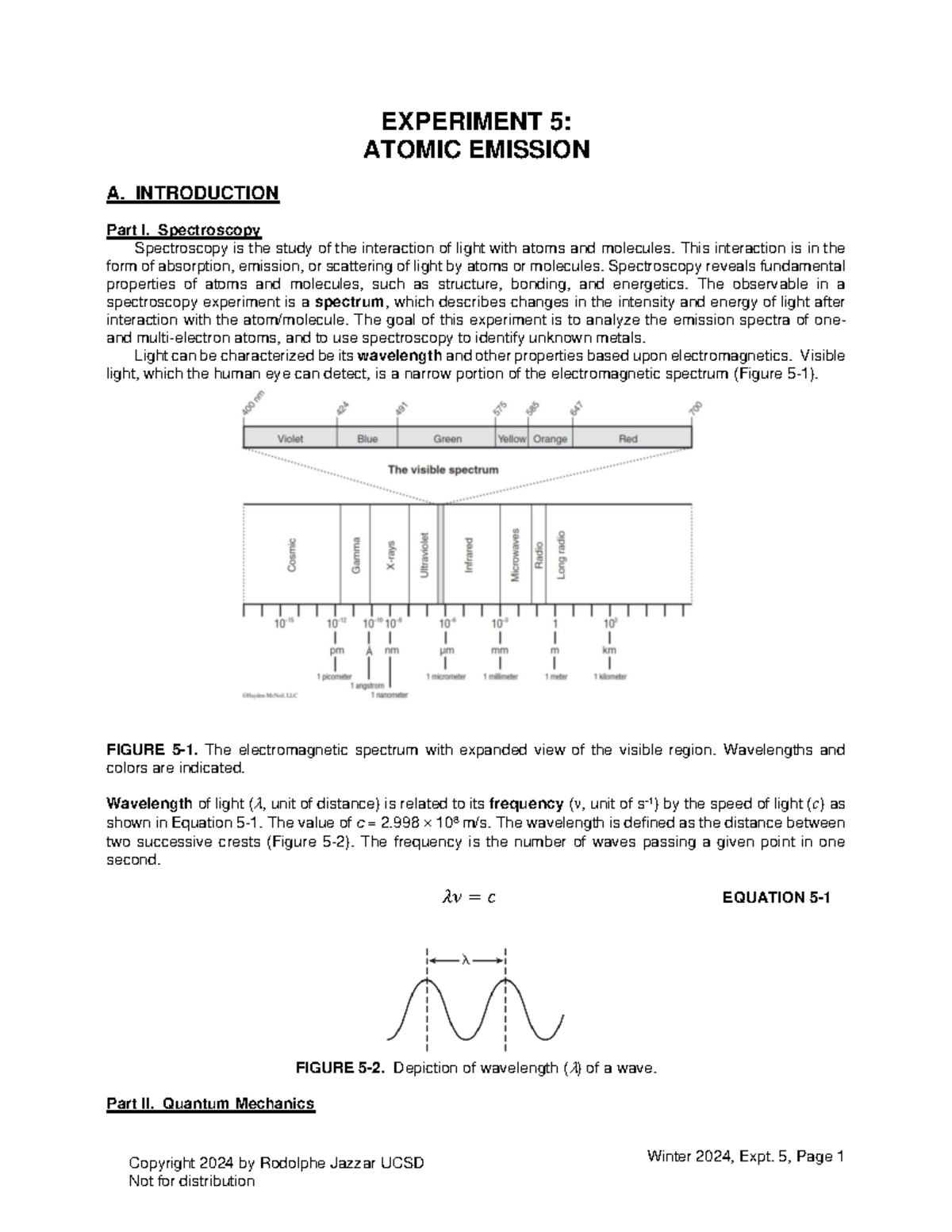 CHEM 7L Winter 2024 Lab Manual - Experiment 5: Atomic Emission - Studocu