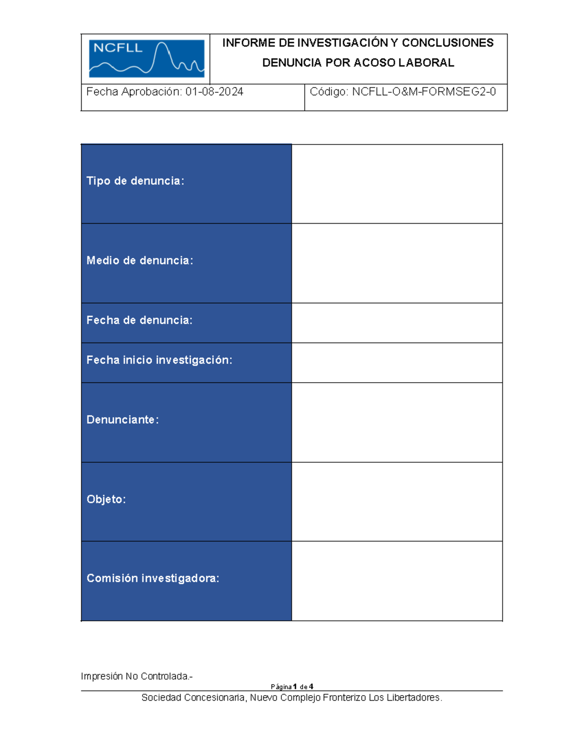 Ncfll-O&M-Formseg 2-0 Informe de Investigación sobre Acoso Laboral ...