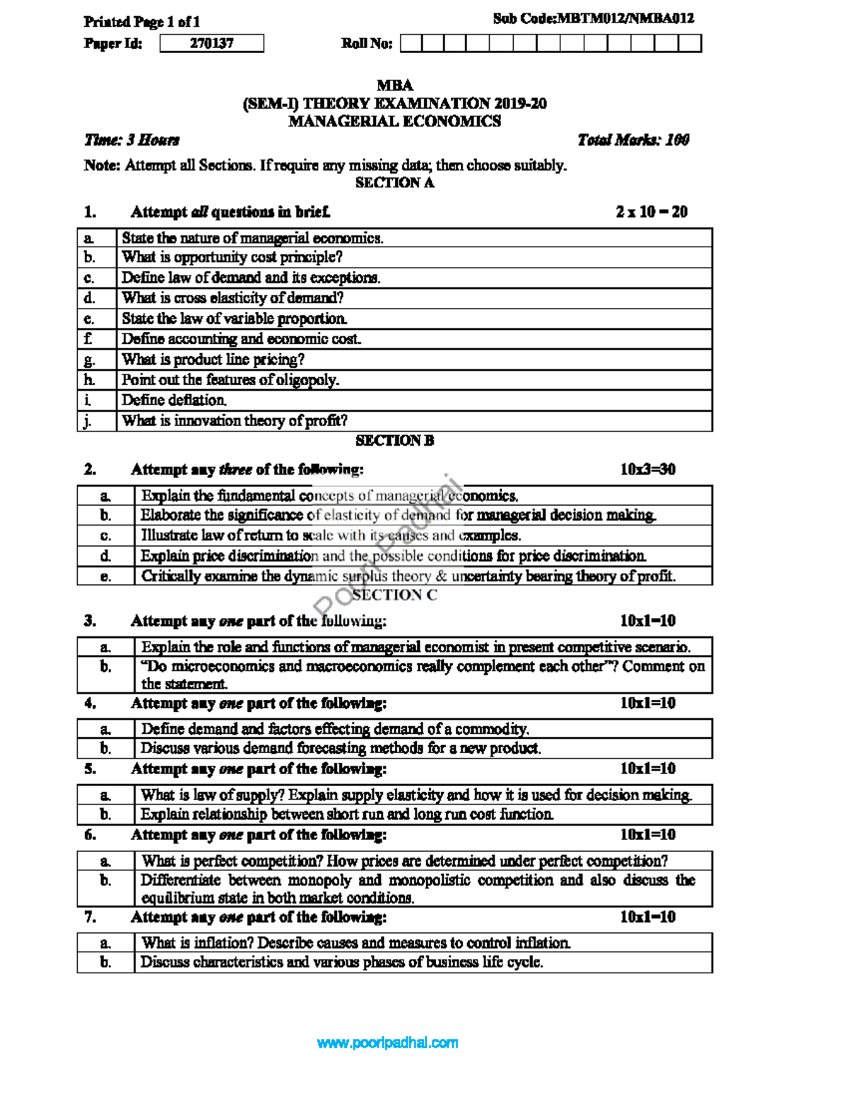 Managerial Economics MBTM012 - Printed Page 1 of 1 Sub PaperId: 270137 ...
