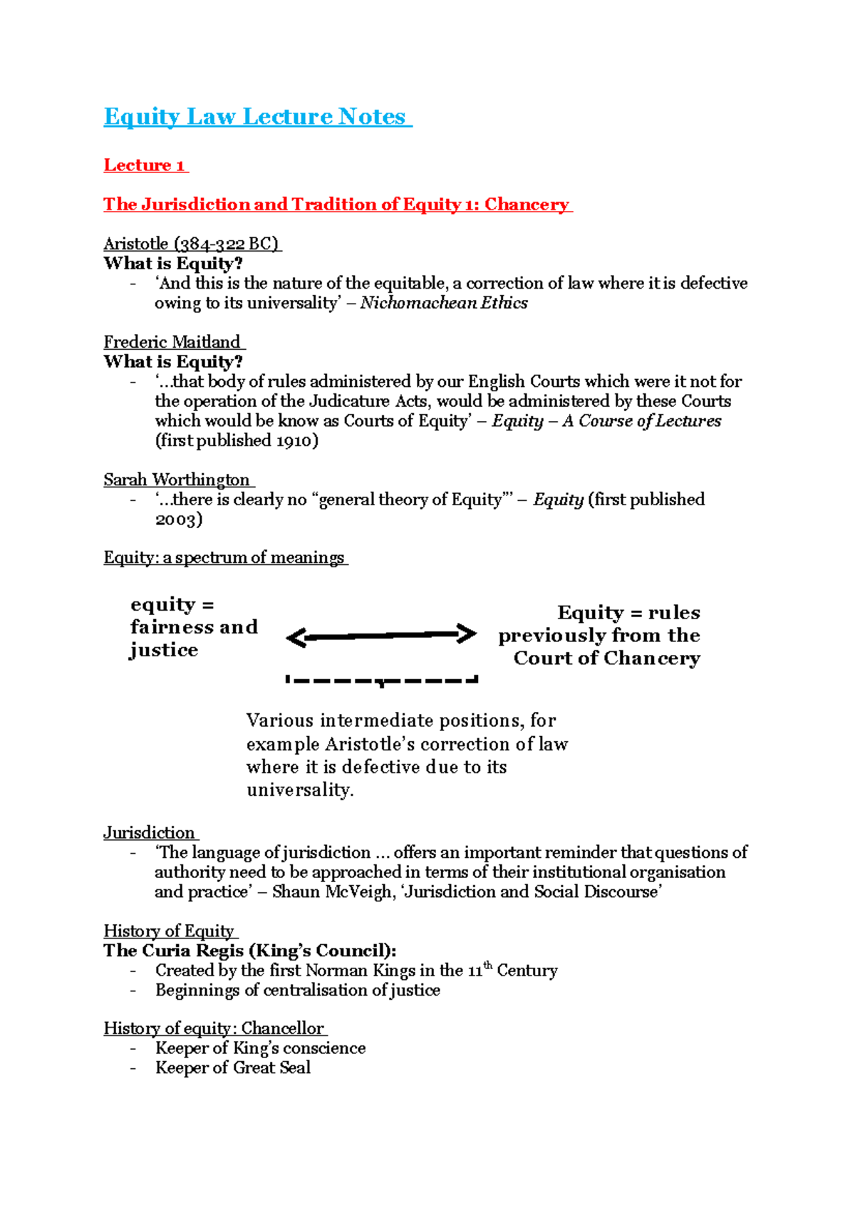 Equity Law Lecture Notes (Course Code: EQ101) - Comprehensive Overview ...