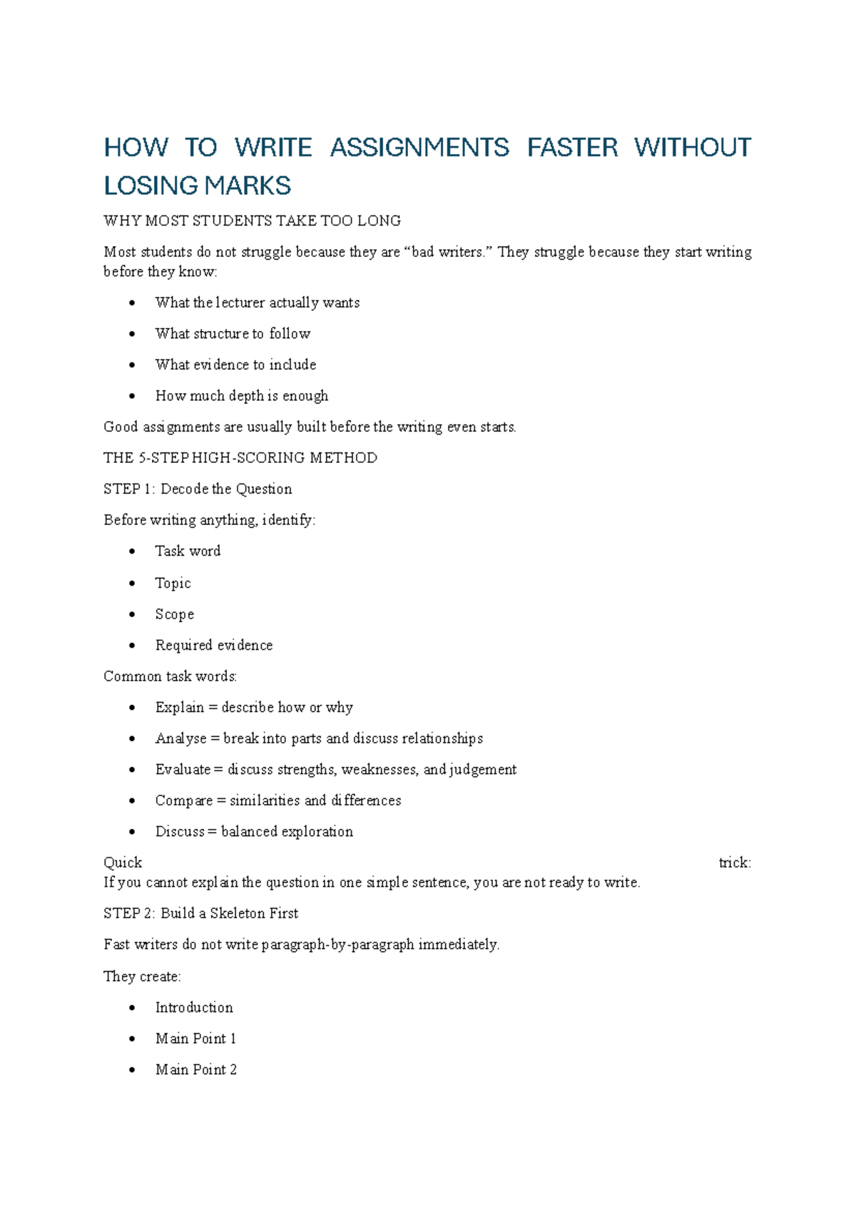 Effective Strategies for Writing Assignments Faster (ENG101) - Studocu