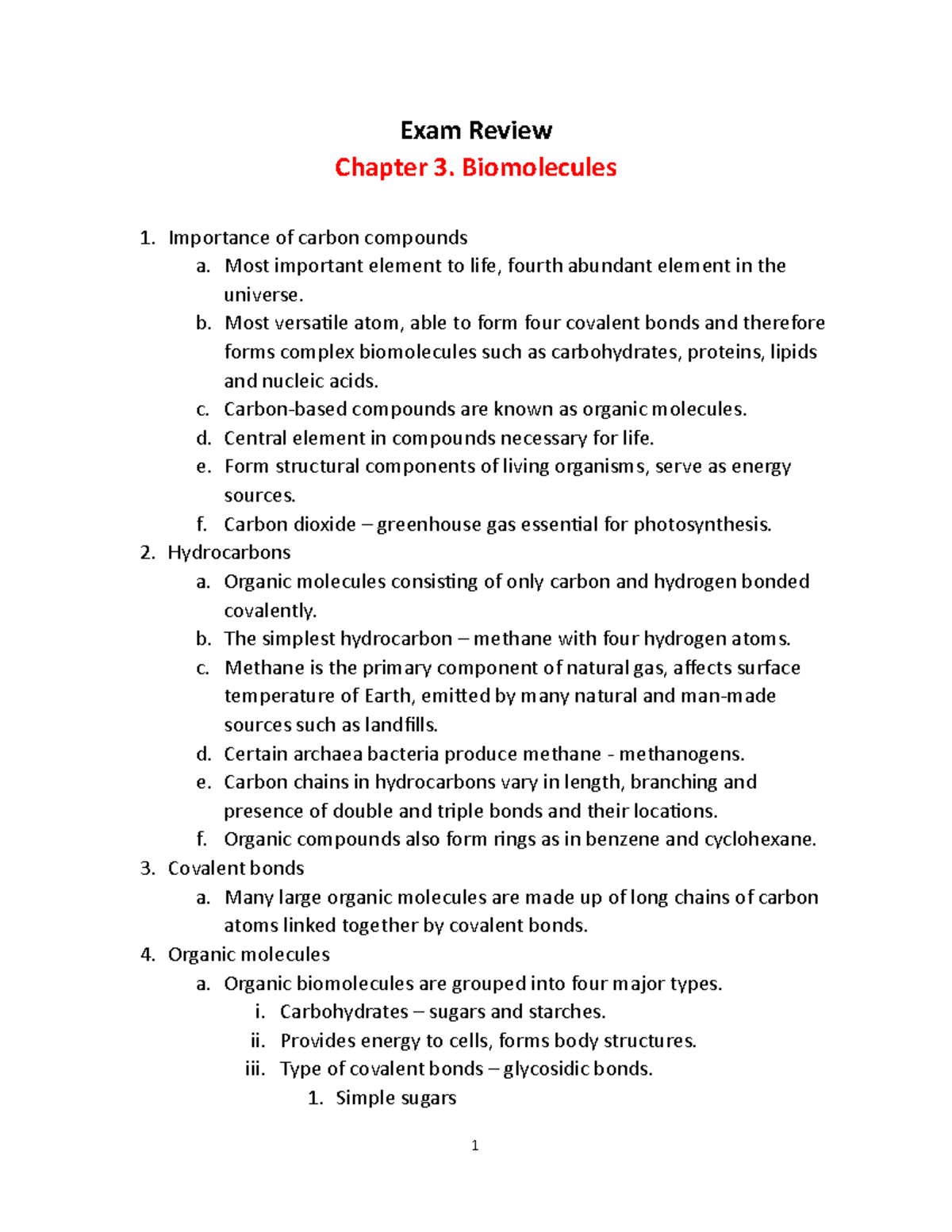 Chapter 3 Exam Review: Biomolecules and Their Importance - Studocu