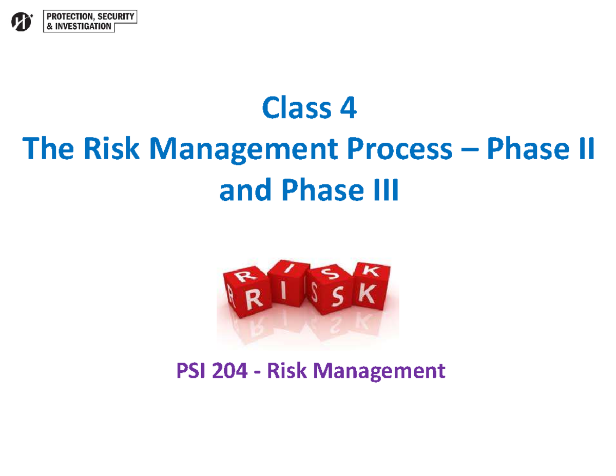 Risk Management Processes and Strategies - PSI 204 Lecture Notes - Studocu