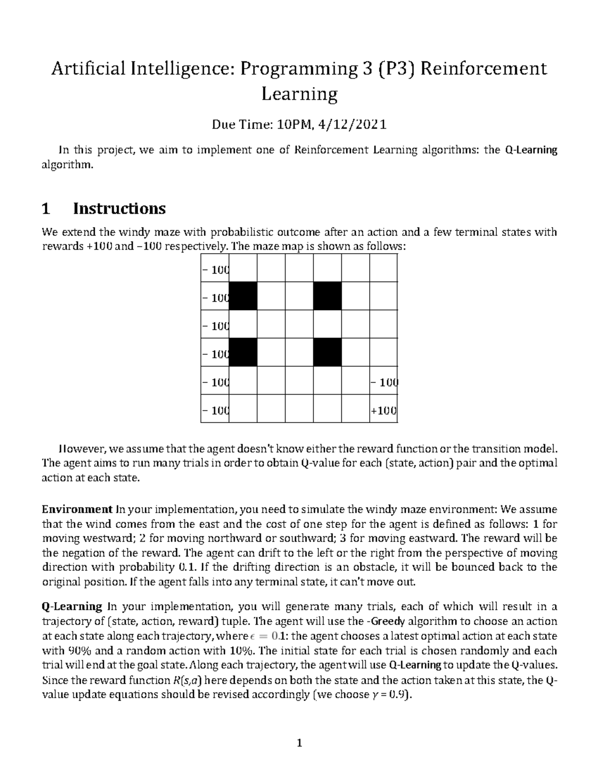 P3: Reinforcement Learning Project Implementation and Report - Studocu