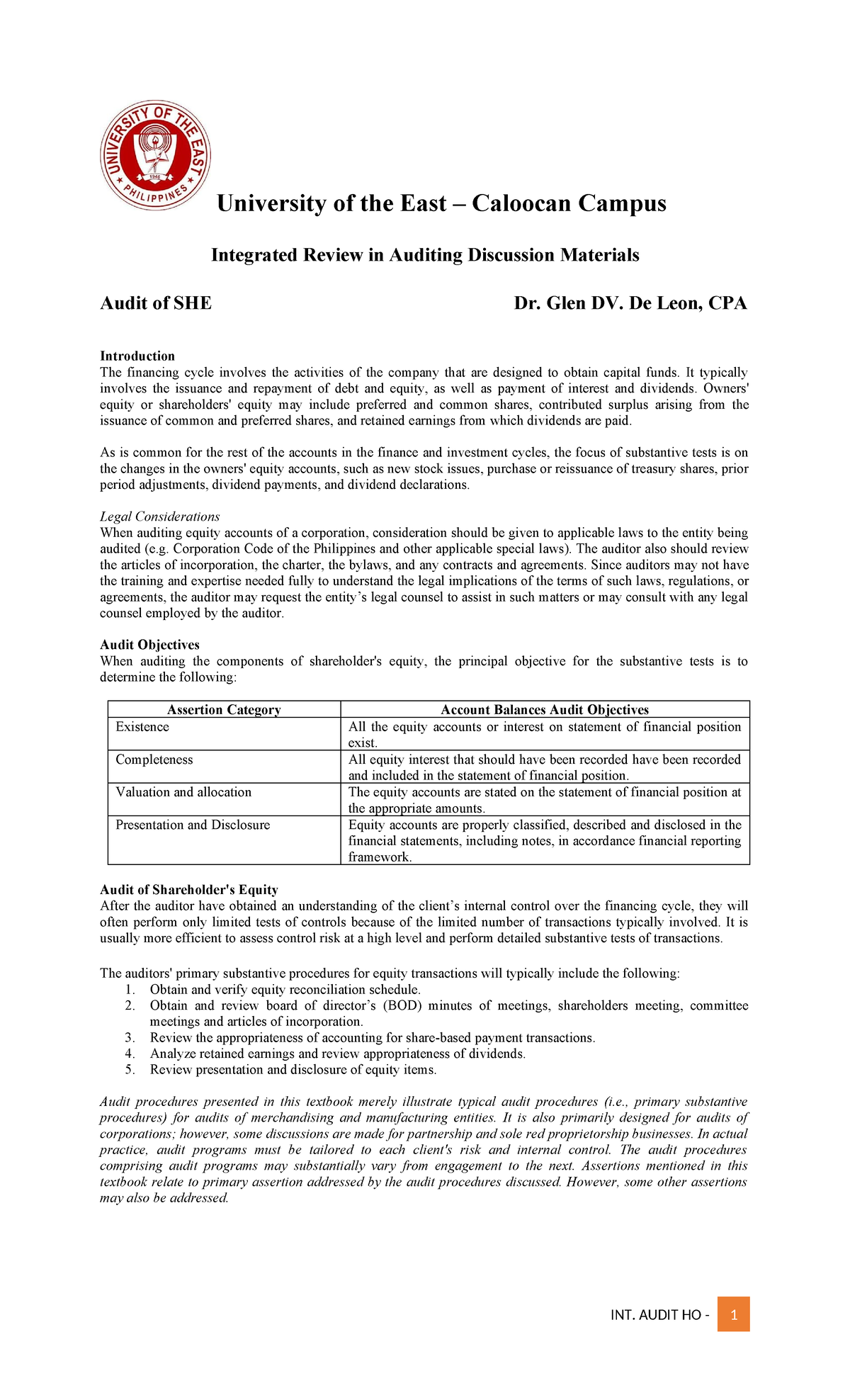 Audit of SHE 2024 - Comprehensive Lecture Notes for Review - Document Preview