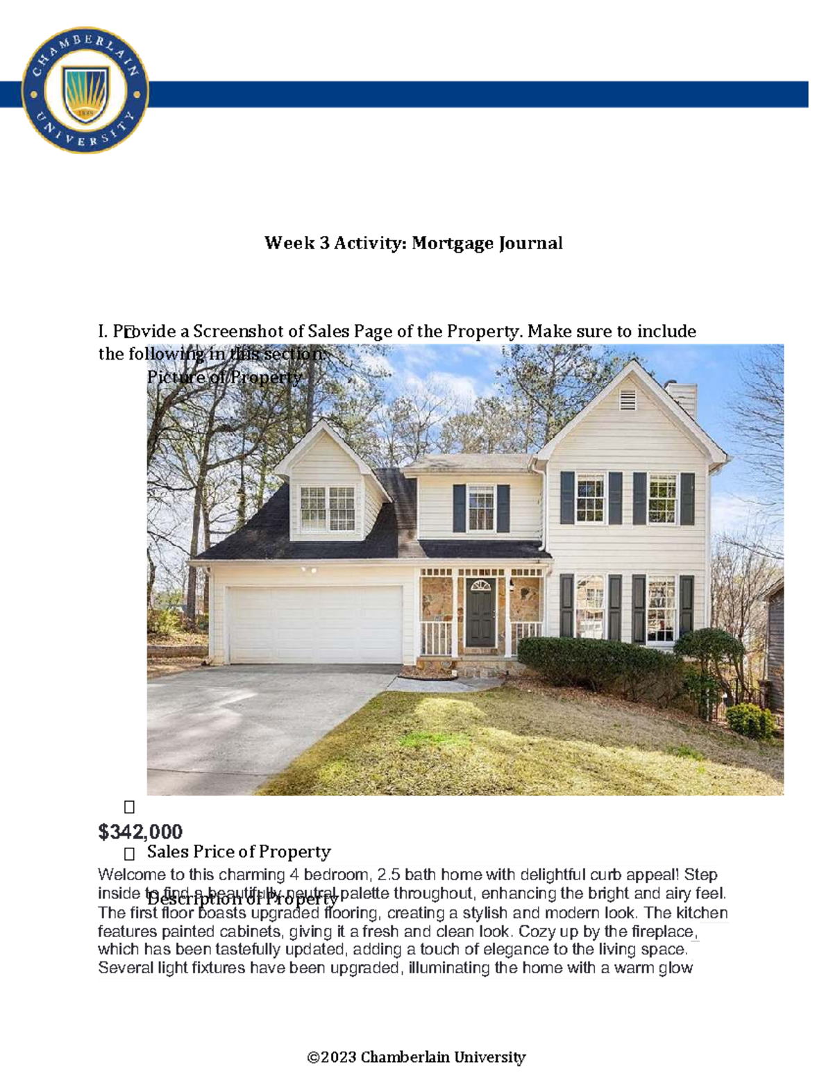 Week 3 Activity: Mortgage Journal I - Property Sales & Amortization ...