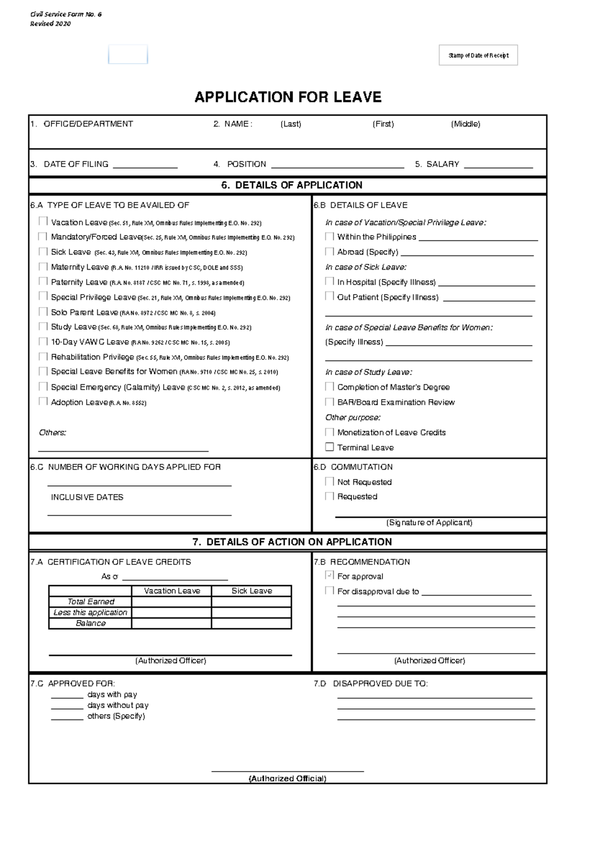 Application-FOR- Leave-FORM - 1. OFFICE/DEPARTMENT 2. NAME : (Last ...
