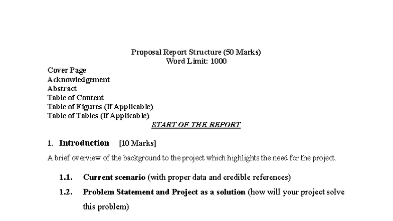 Proposal Report Structure (50 Marks) for Project Development - Studocu