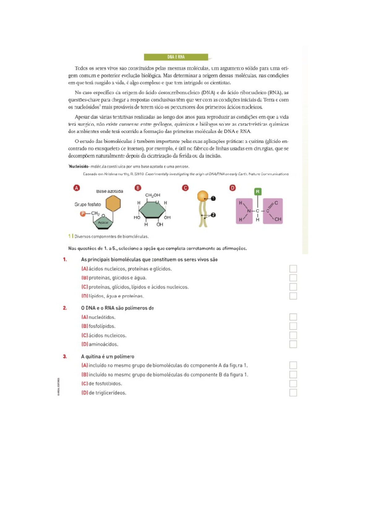 Exercícios sobre Biomoléculas: DNA e RNA - Análise e Questões - Studocu