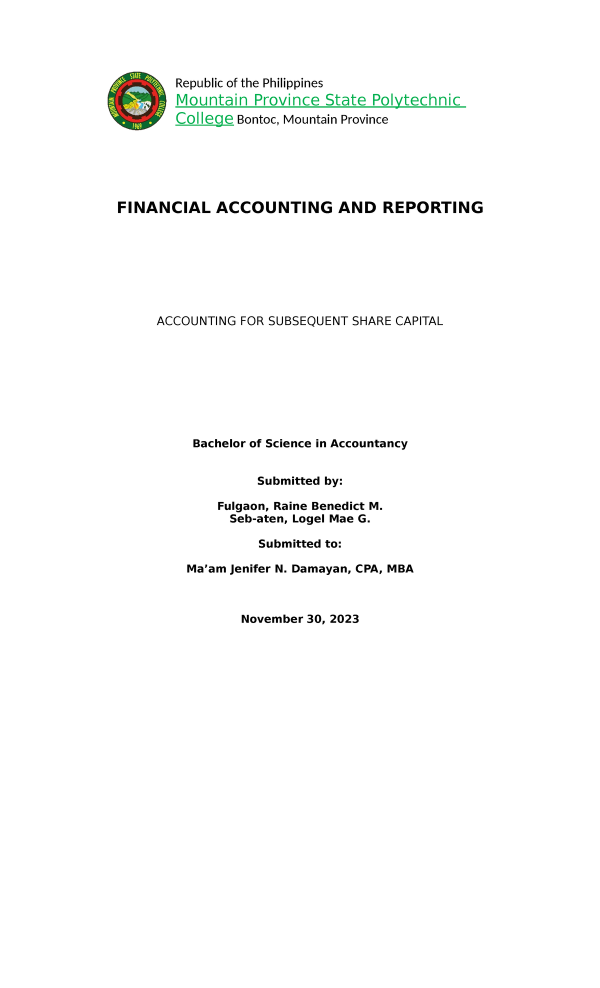 Accounting FOR Subsequent Share Capital - FINANCIAL ACCOUNTING AND ...