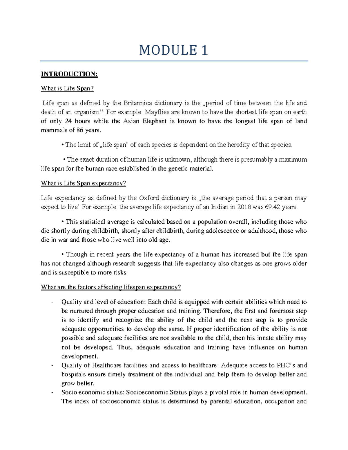Module 1 Understanding Life Span And Development Factors Studocu