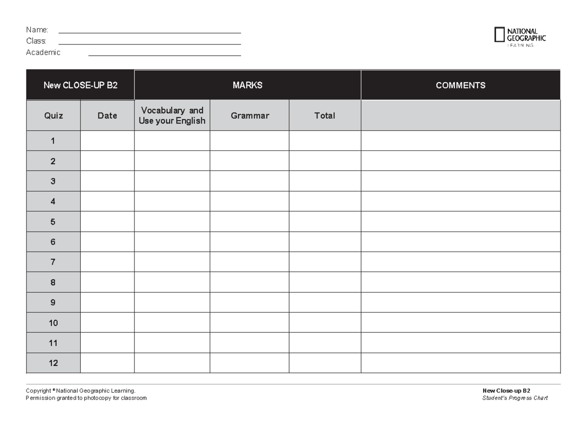 New B2 Quiz & Progress Test Charts - Studocu
