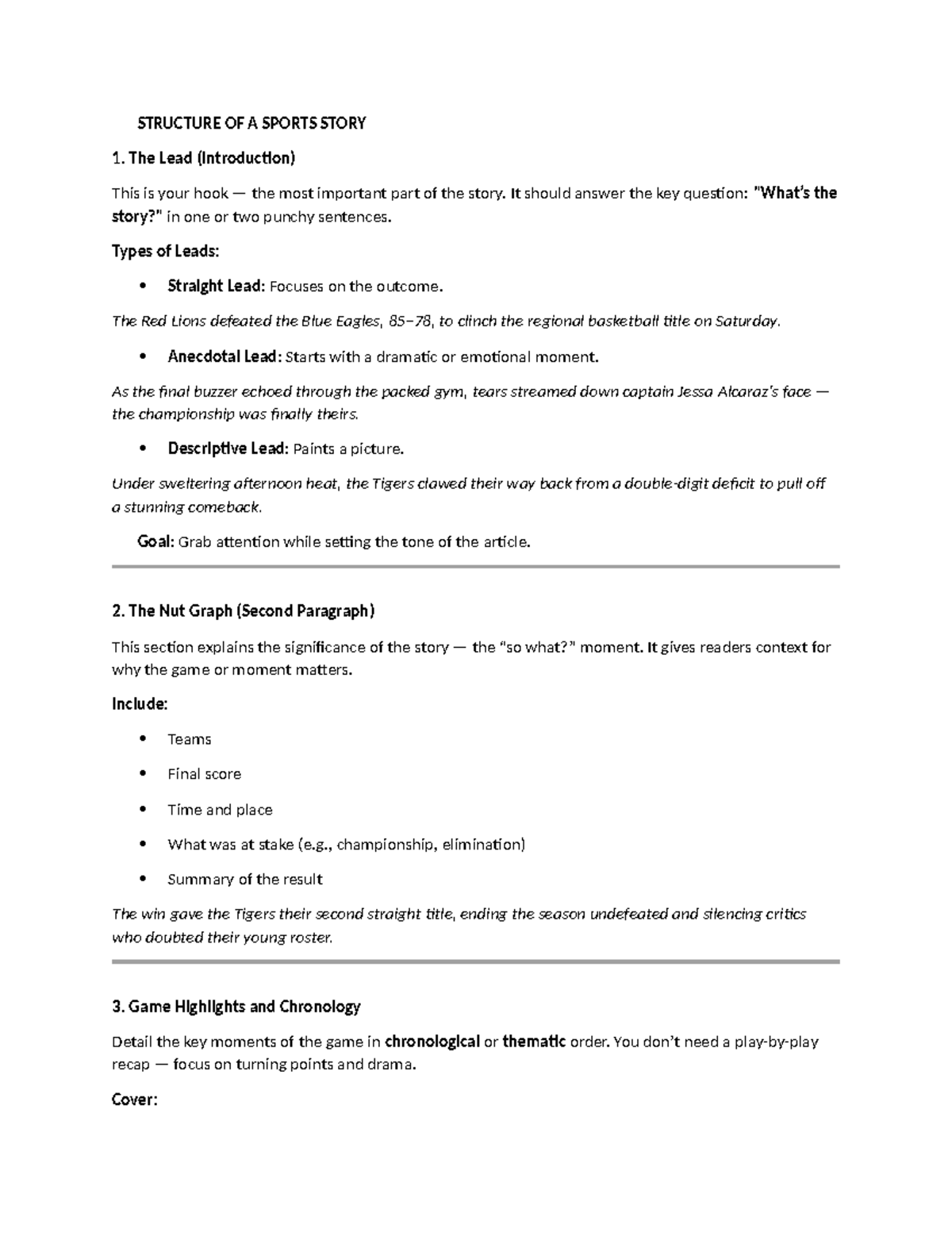 Structure of a Sports Story: Key Elements & Techniques for ENG 101 ...