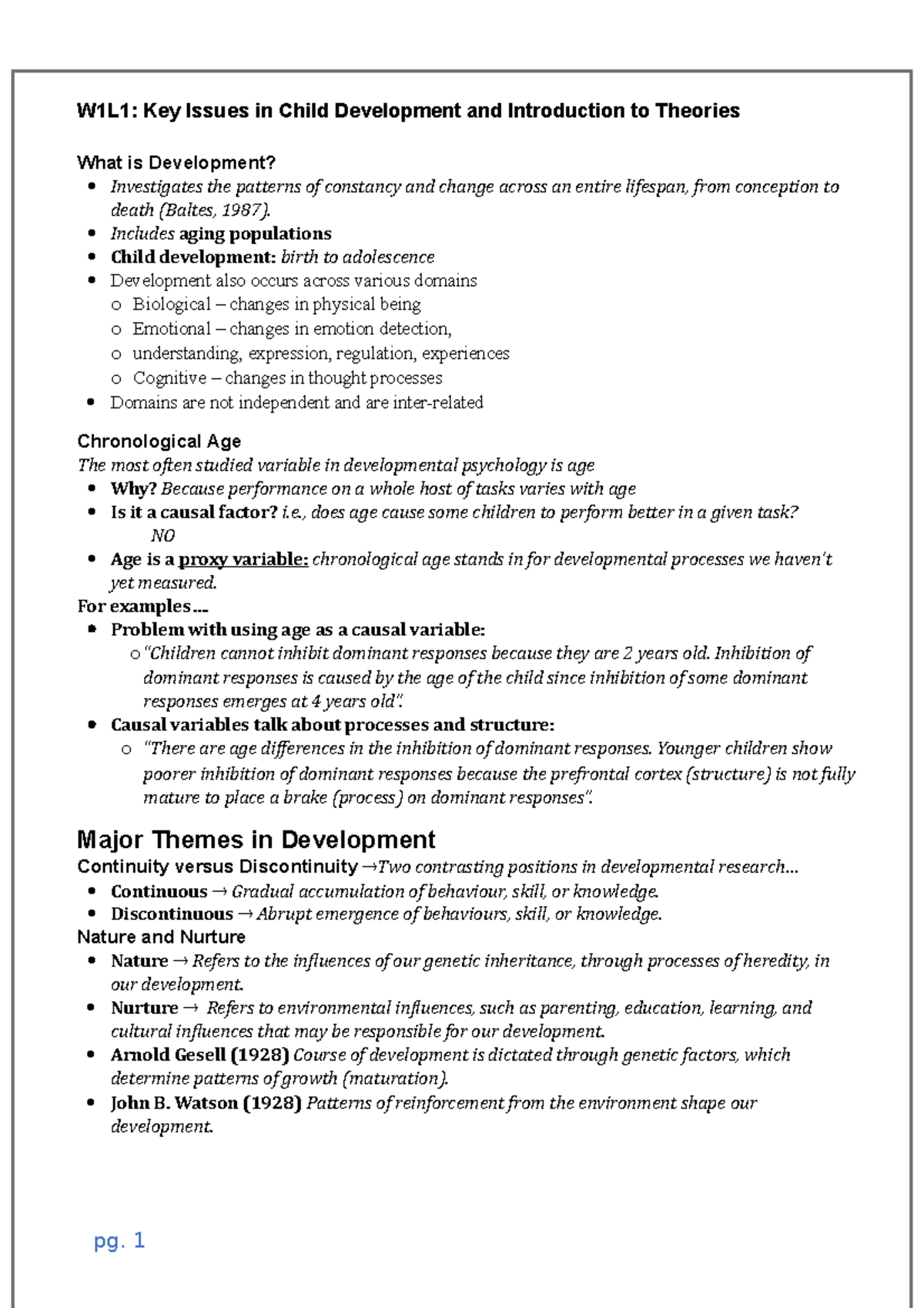 ECHE1180 Lecture Notes: Key Issues & Theories in Child Development ...