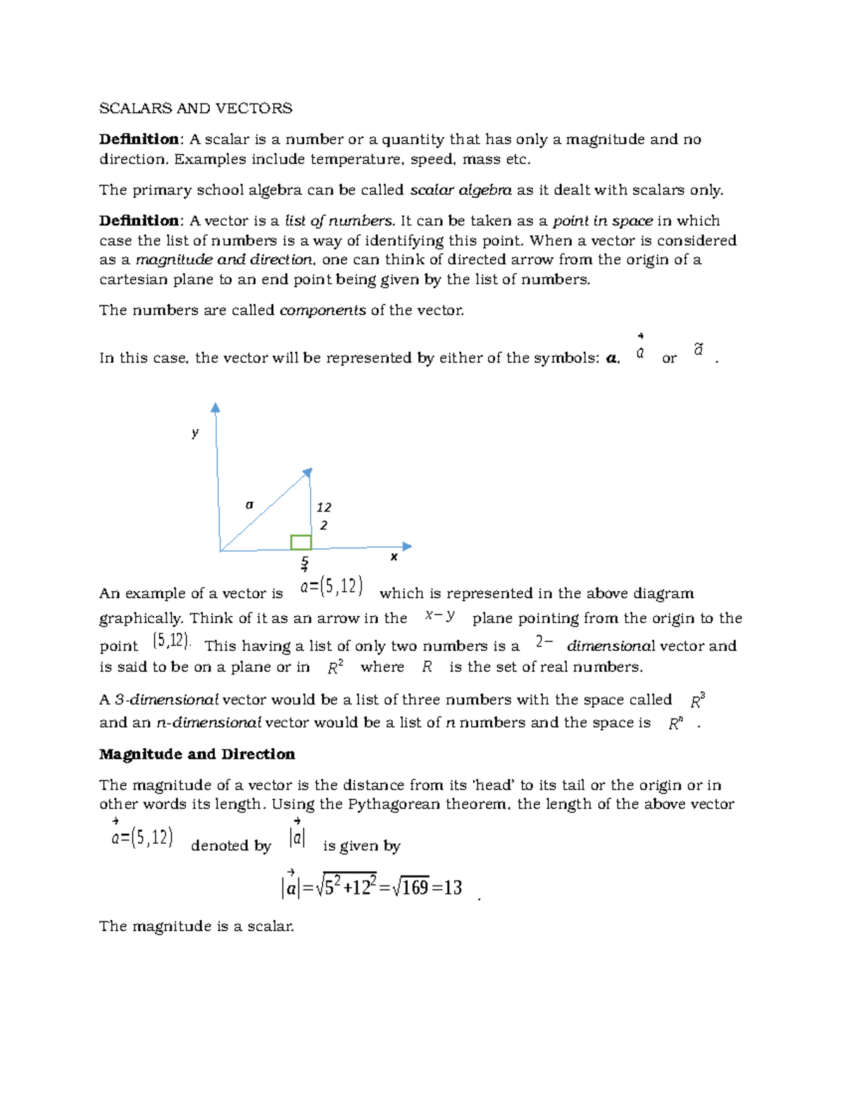Scalars and Vectors: Key Concepts and Properties - Math 101 - Studocu