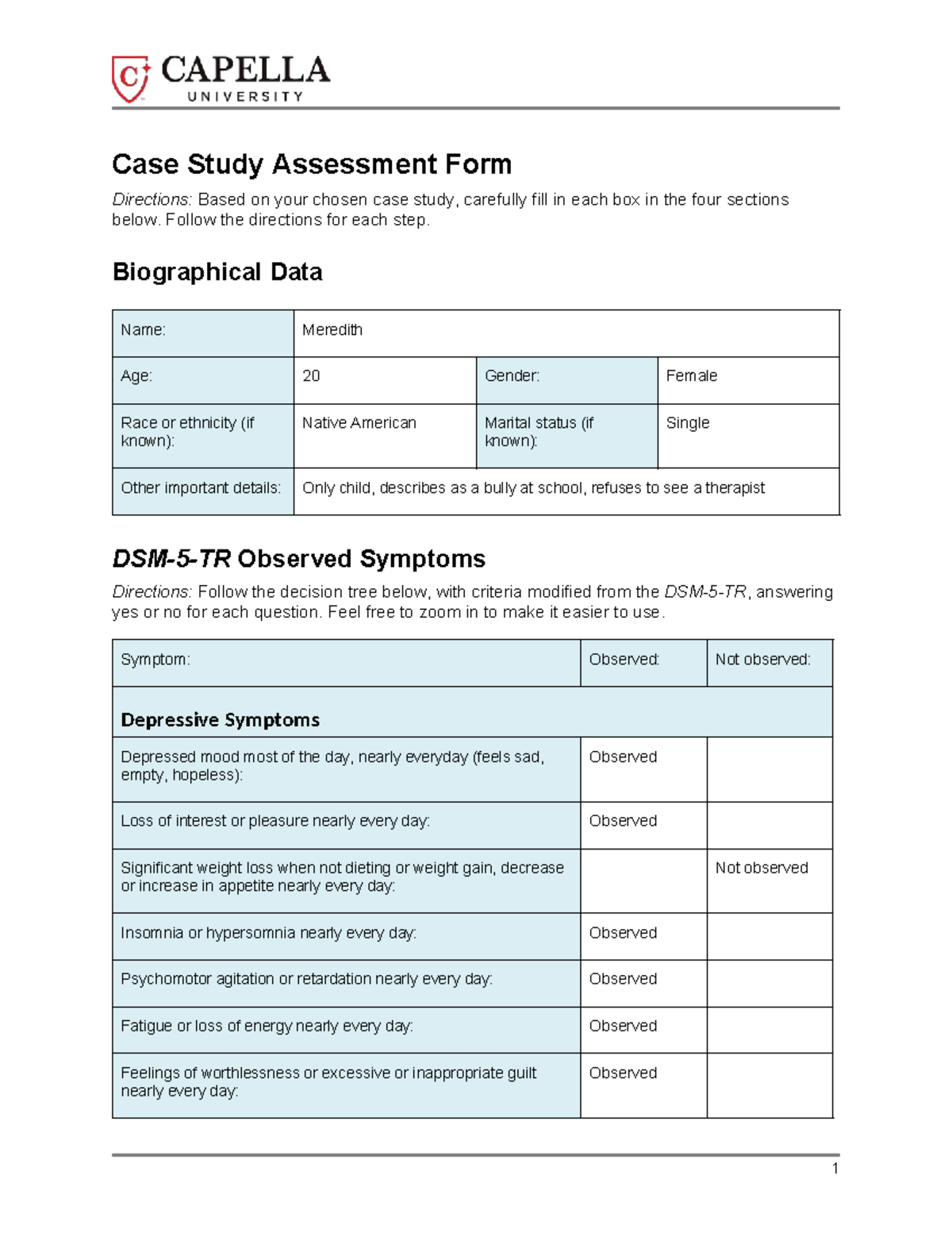 Case Study Assessment Form: BPD Evaluation for PSY 301 - Studocu