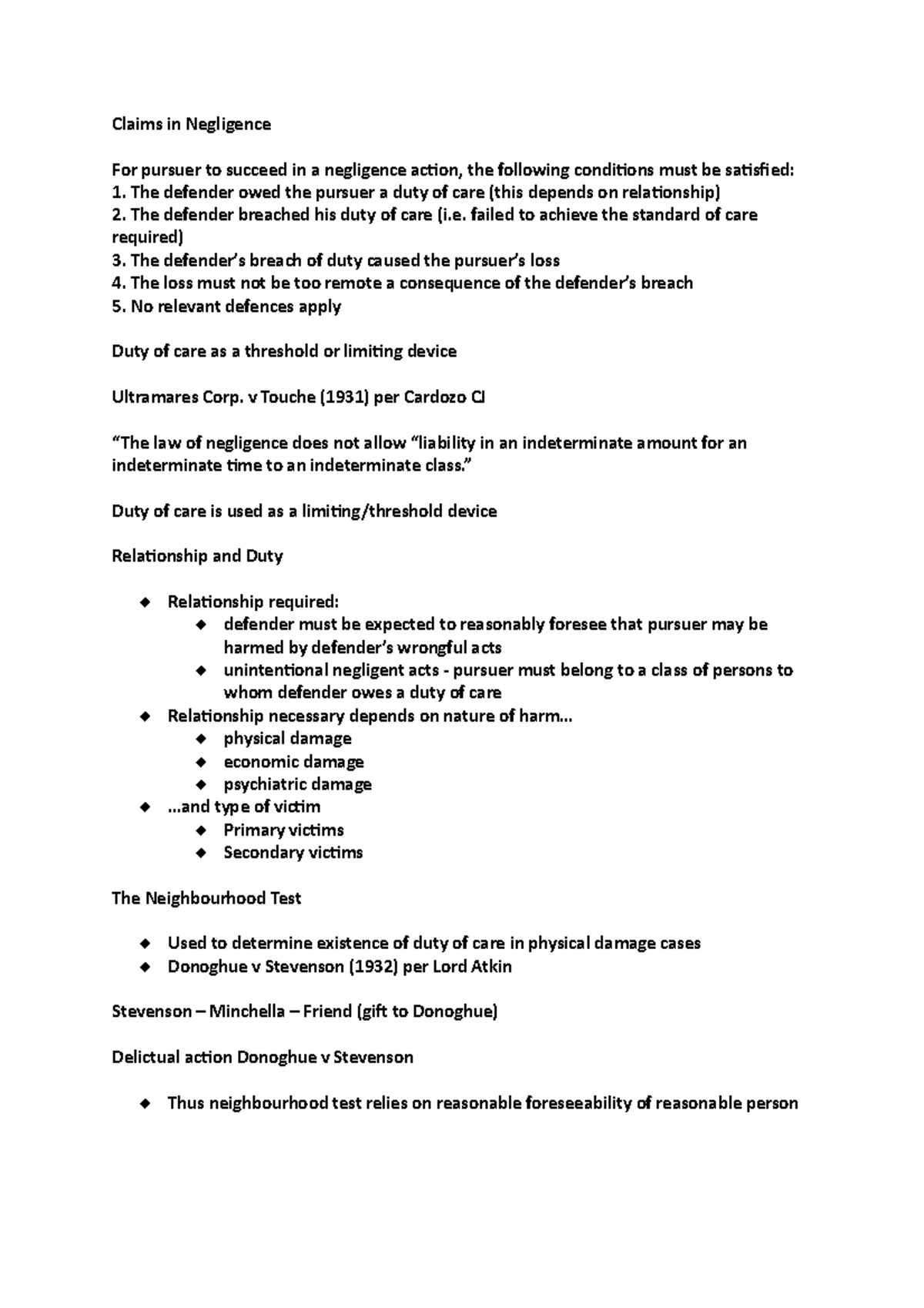 Negligence and Duty of Care: Key Principles and Case Studies - Studocu
