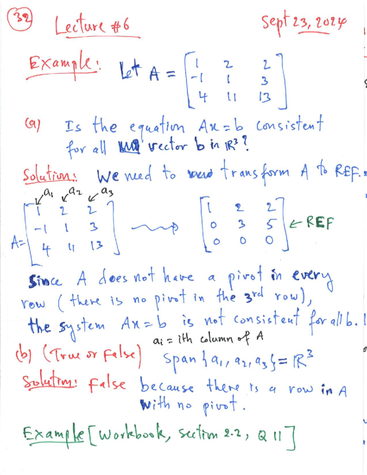 221 Lecture Notes 6 W2024t1 Matrix Equations Vector Solutions Studocu
