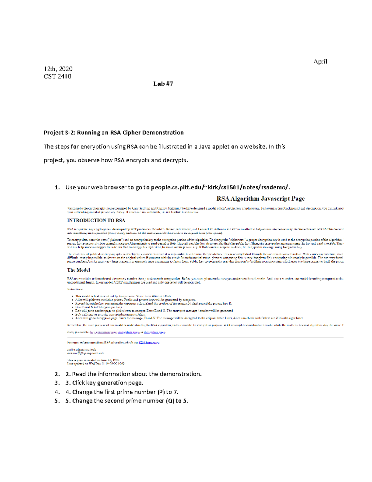 CST 2410 Lab 7: RSA Cipher Encryption and Decryption Steps - Studocu