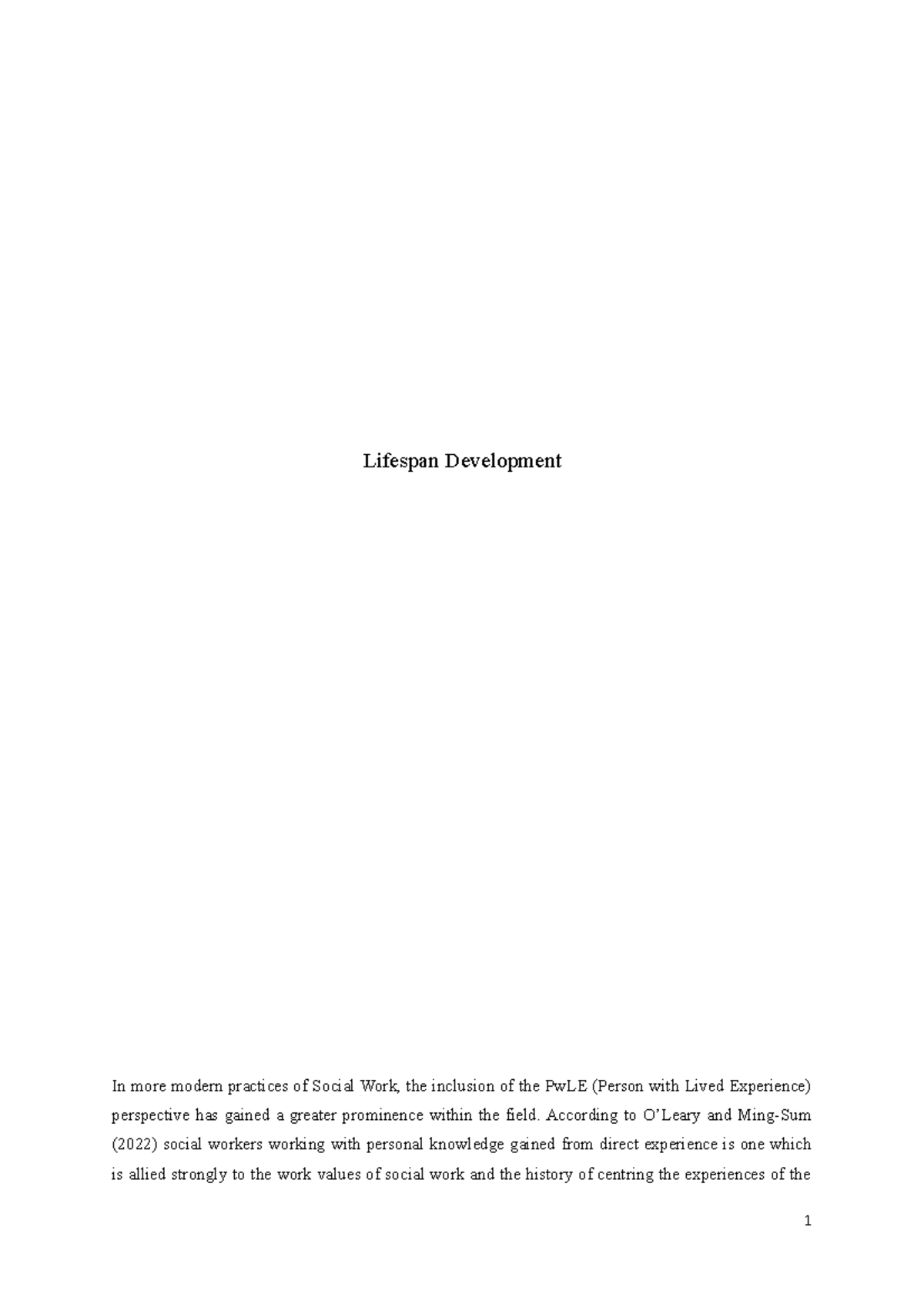 Lifespan Development and Lived Experience in Social Work Practice - Studocu