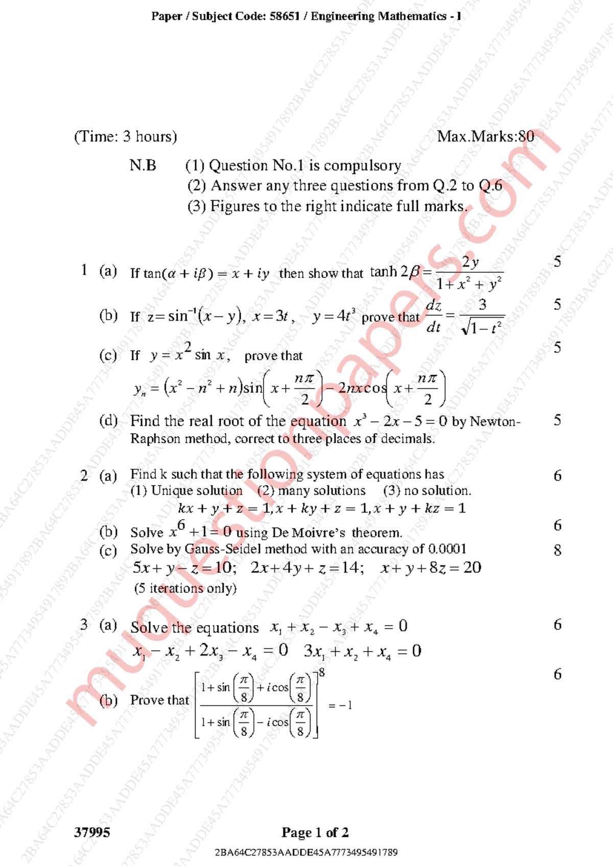 First-Year Engineering Semester 1 2023 Dec Engineering Mathematics I ...