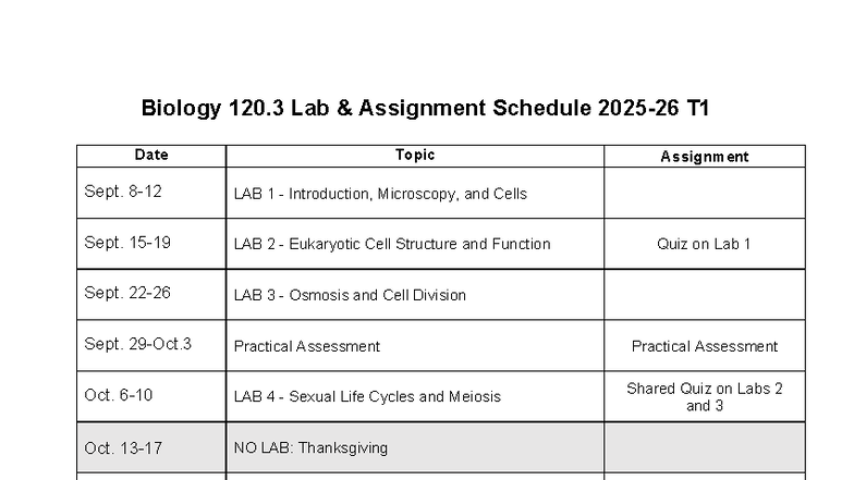 BIOL+120+Lab+and+Assignment+Schedule+2025-26+T1 - Biology 120 Lab ...