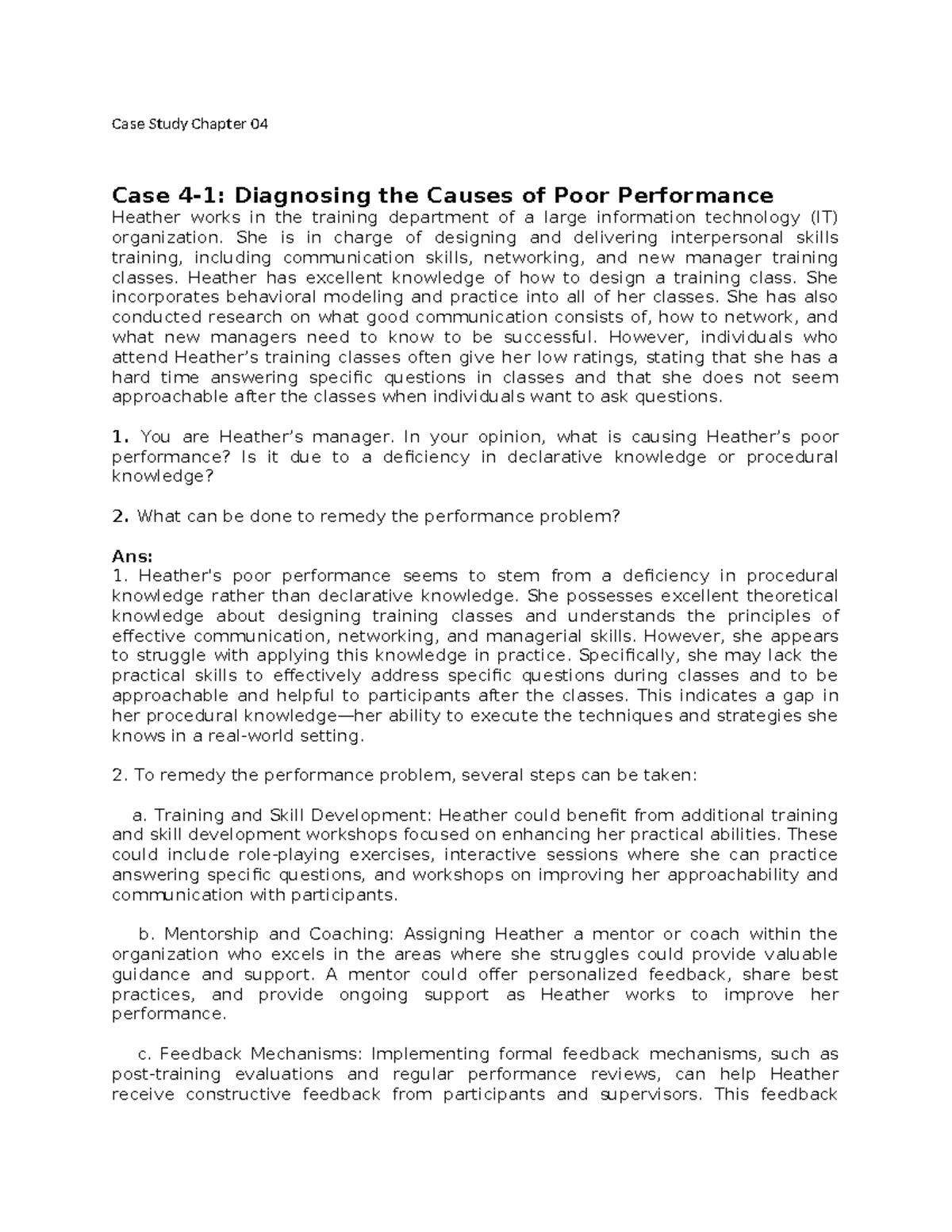 Case Study Analysis: Diagnosing and Improving Performance in IT ...
