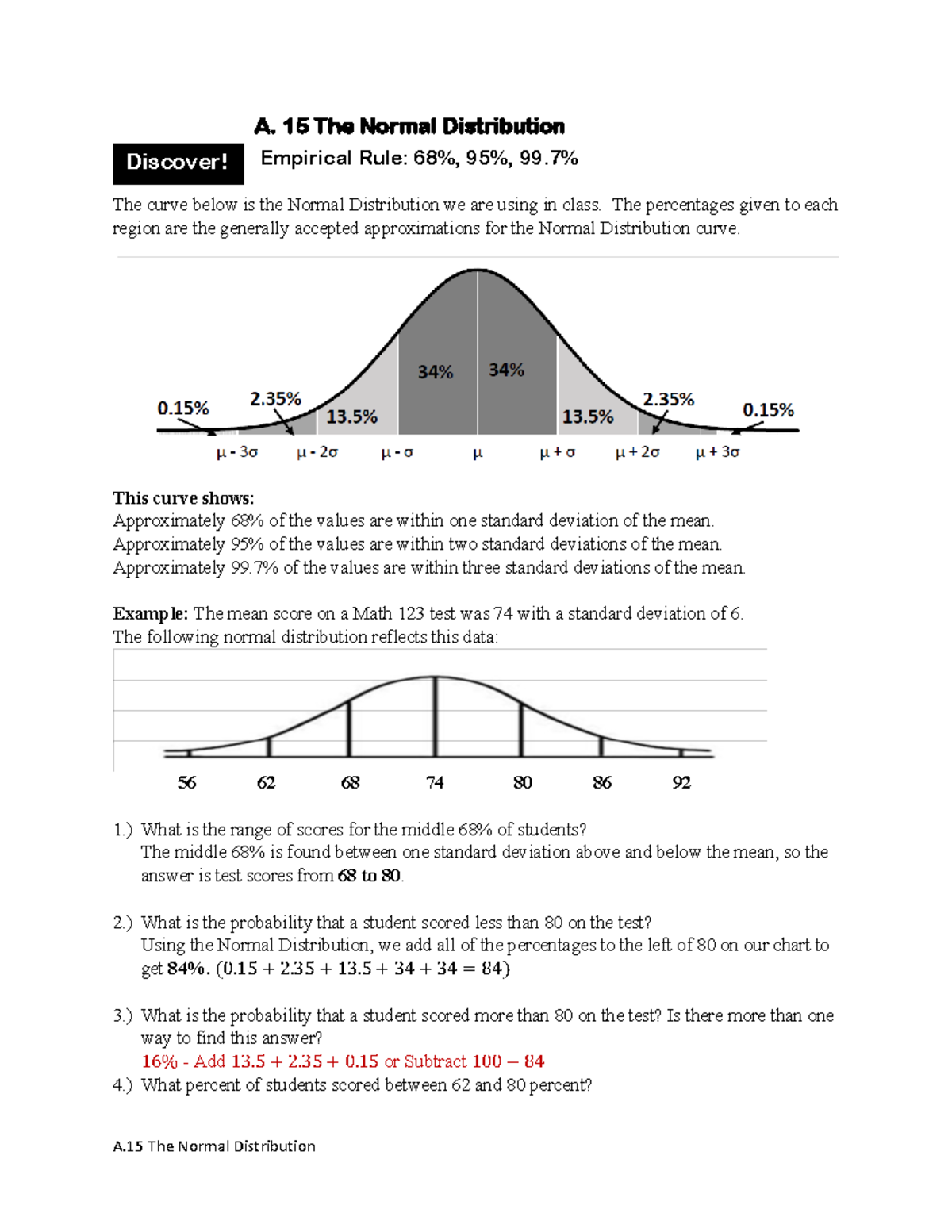 Normal Distribution Worksheet 1 Empirical Rule 149x198