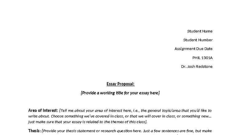 PHIL 1301A Essay Proposal Template: Structuring Your Ideas - Studocu