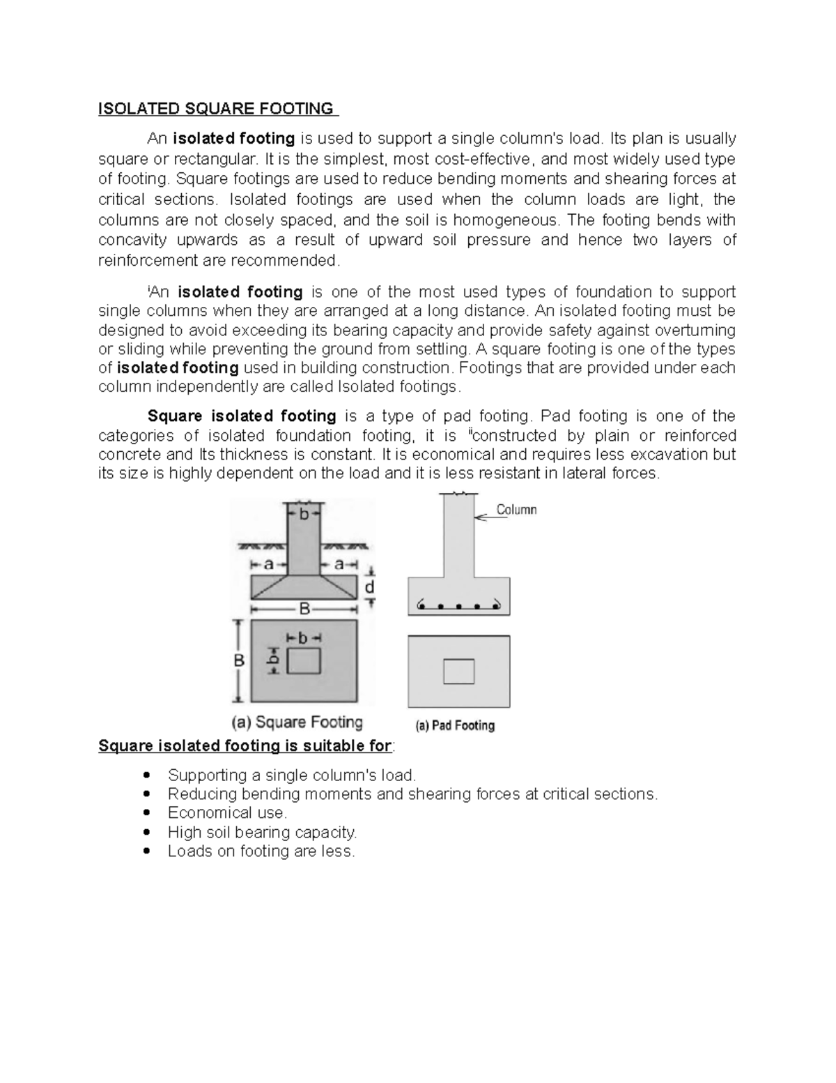 ISOLATED SQUARE FOOTING: Design, Usage & Benefits Overview - Studocu