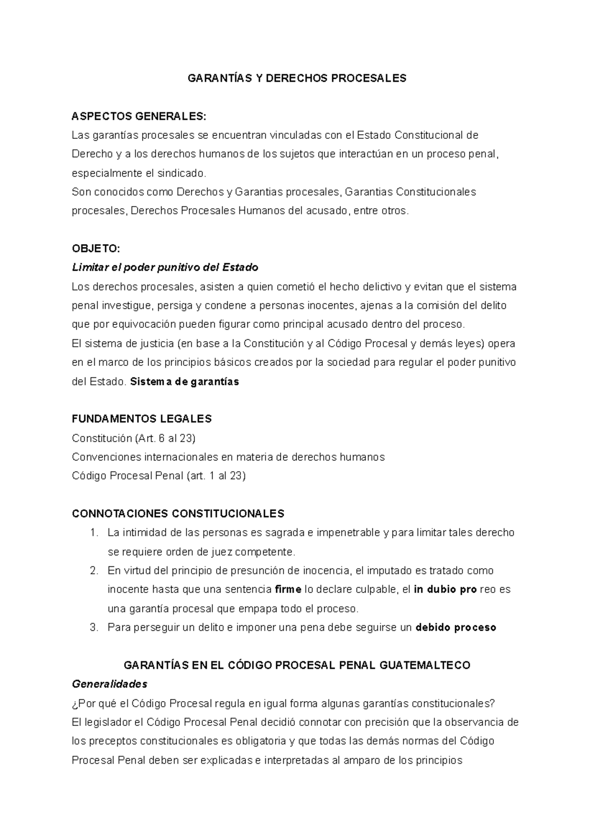 Garantías y Derechos Procesales en el Código Penal Guatemalteco - Studocu
