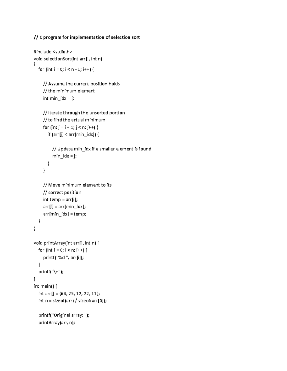 C program for implementation of sorting -1], that are greater than key ...