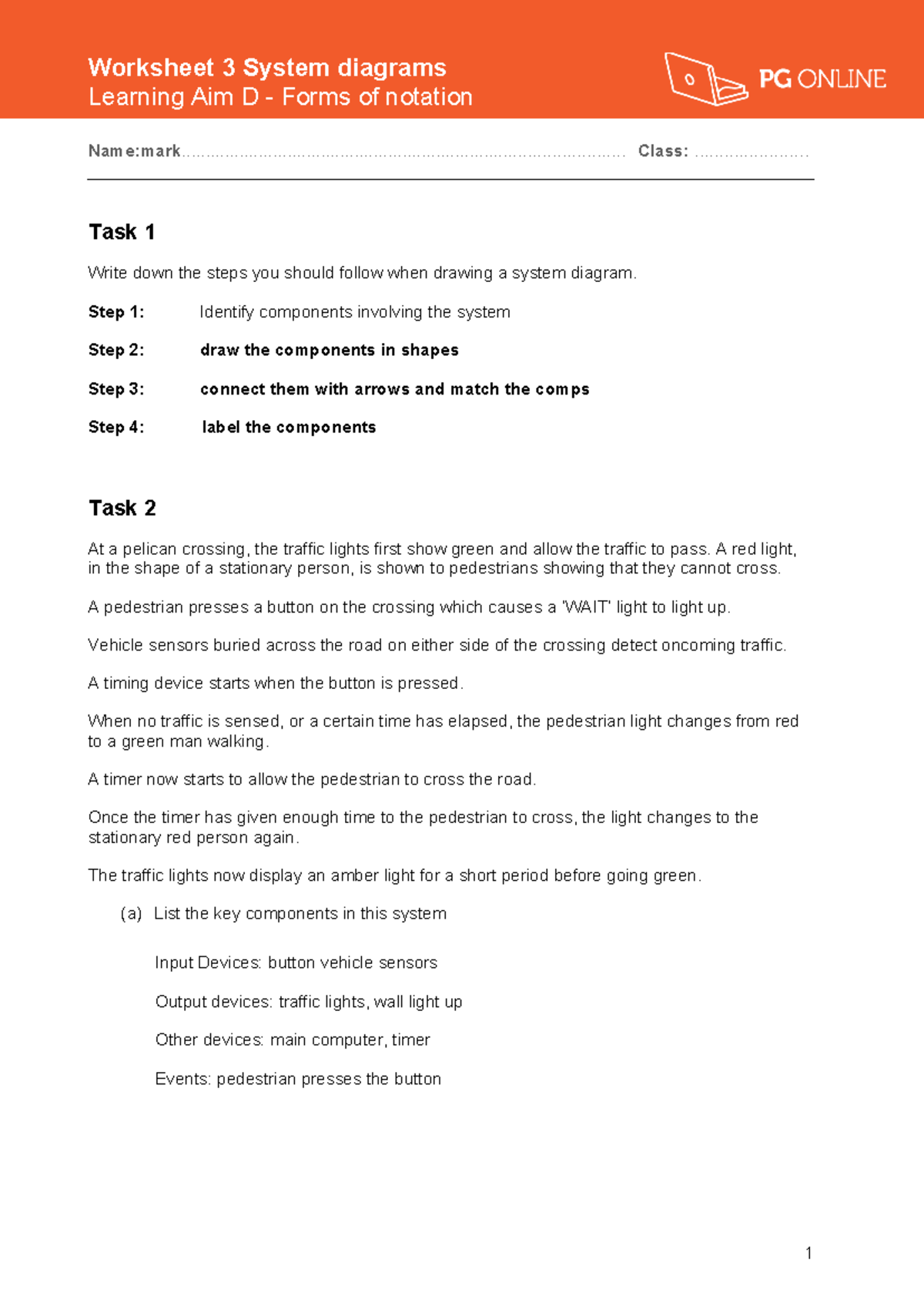 Worksheet 3: System Diagrams & Notation - Learning Aim D - Studocu