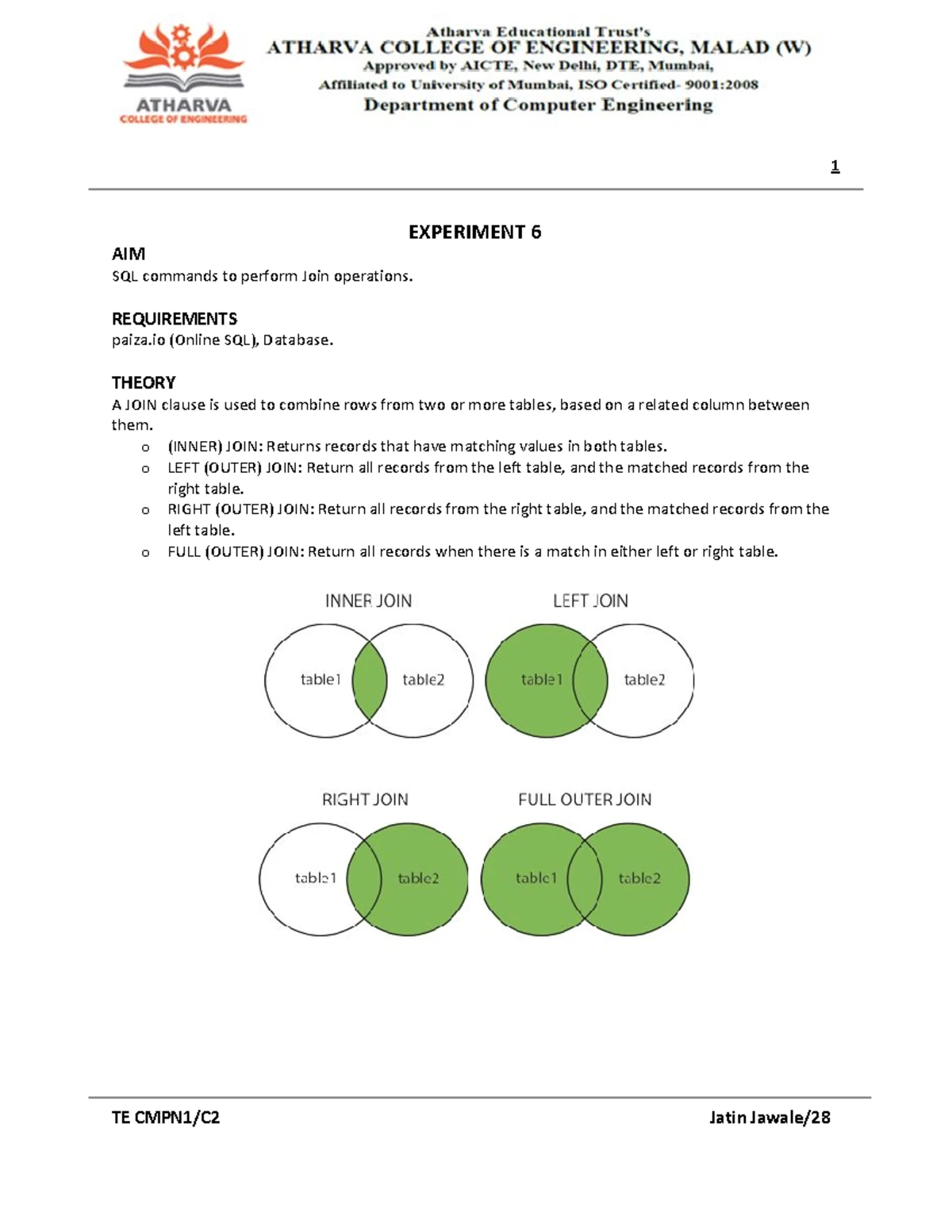 DBMS Exp3 - Create Database using DDL and DML Commands - 1 EXPERIMENT 3 ...