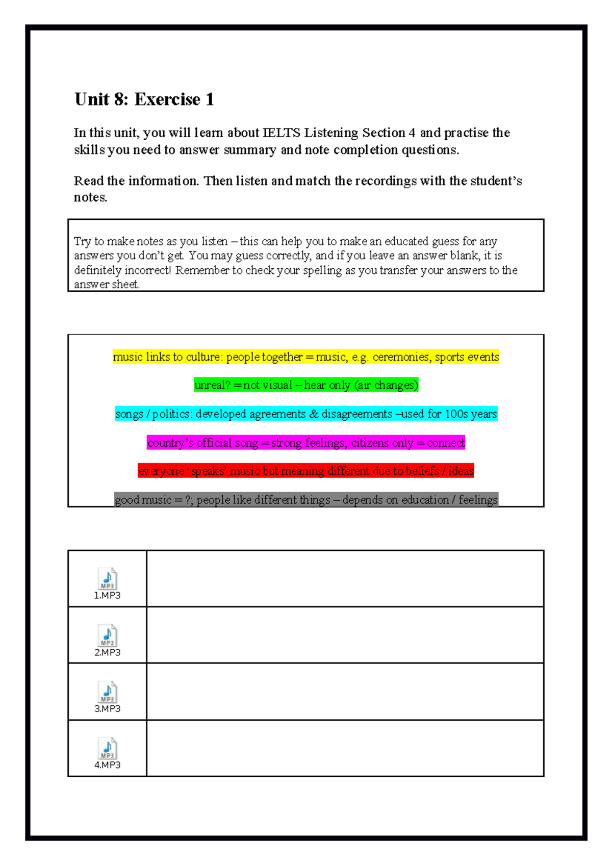 Unit 8 Ielts Listening Practice Summary Completion Exercises Studocu