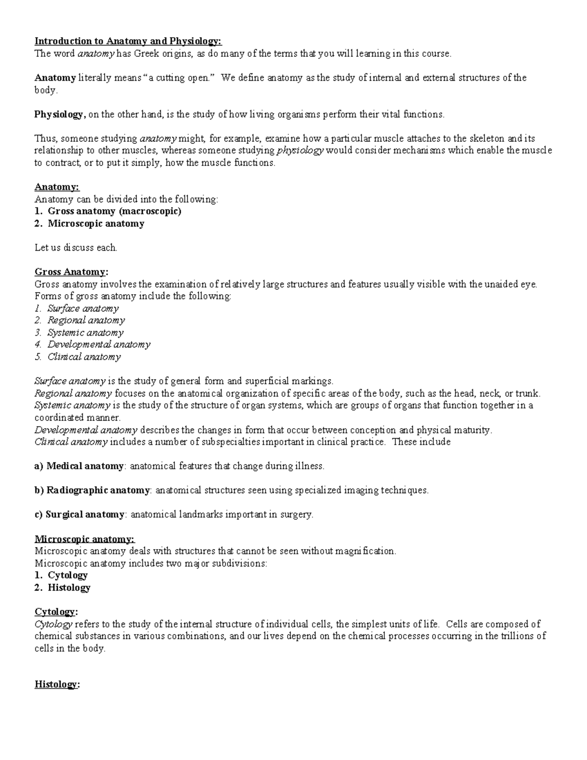 Anatomy and Physiology Overview: Key Concepts and Functions - Studocu