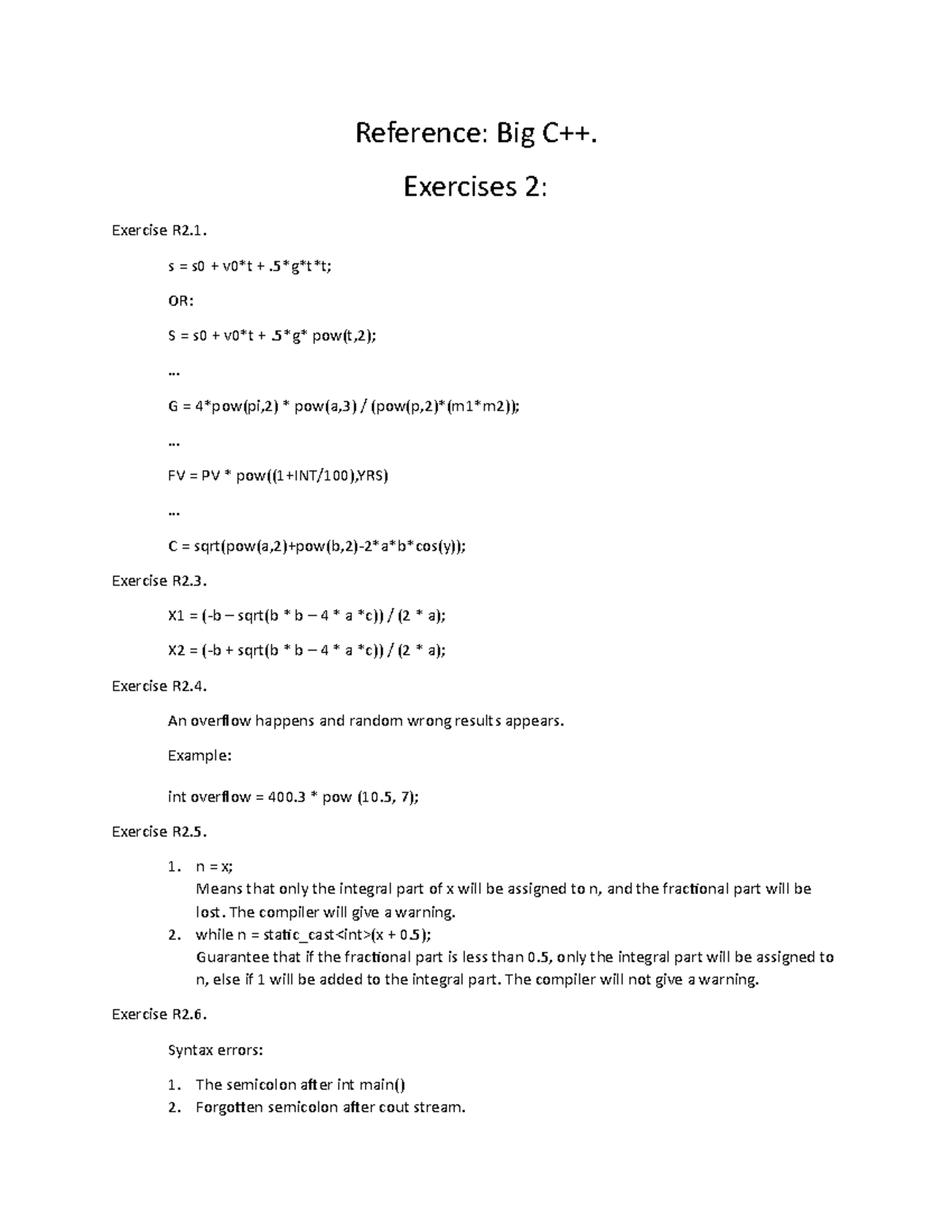 Big C++ Exercise 2 Solutions with Detailed Explanations - Studocu